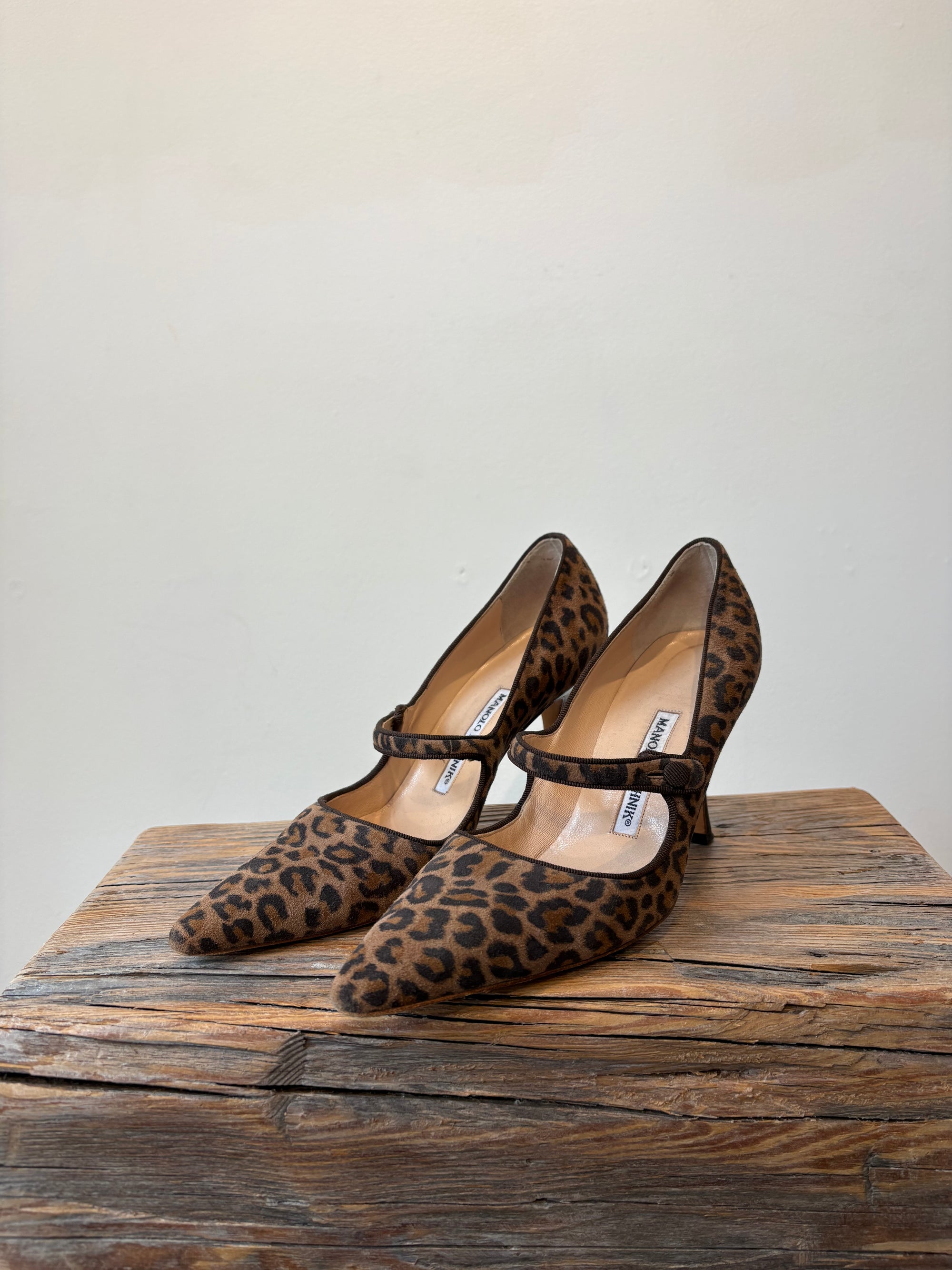 Manolo Blahnik Leopard Campari Pointed Toe Pumps, 36.5