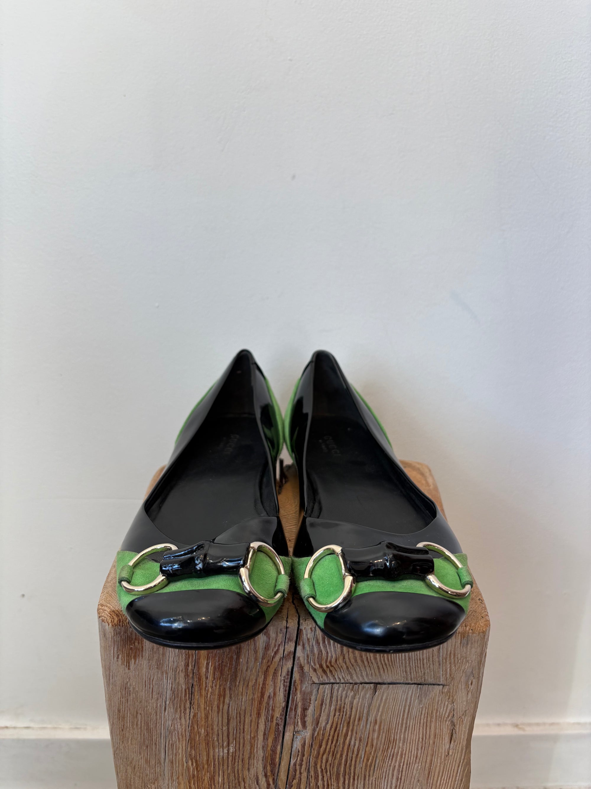 Gucci, Horsebit ballet Flats green suede and black, 8