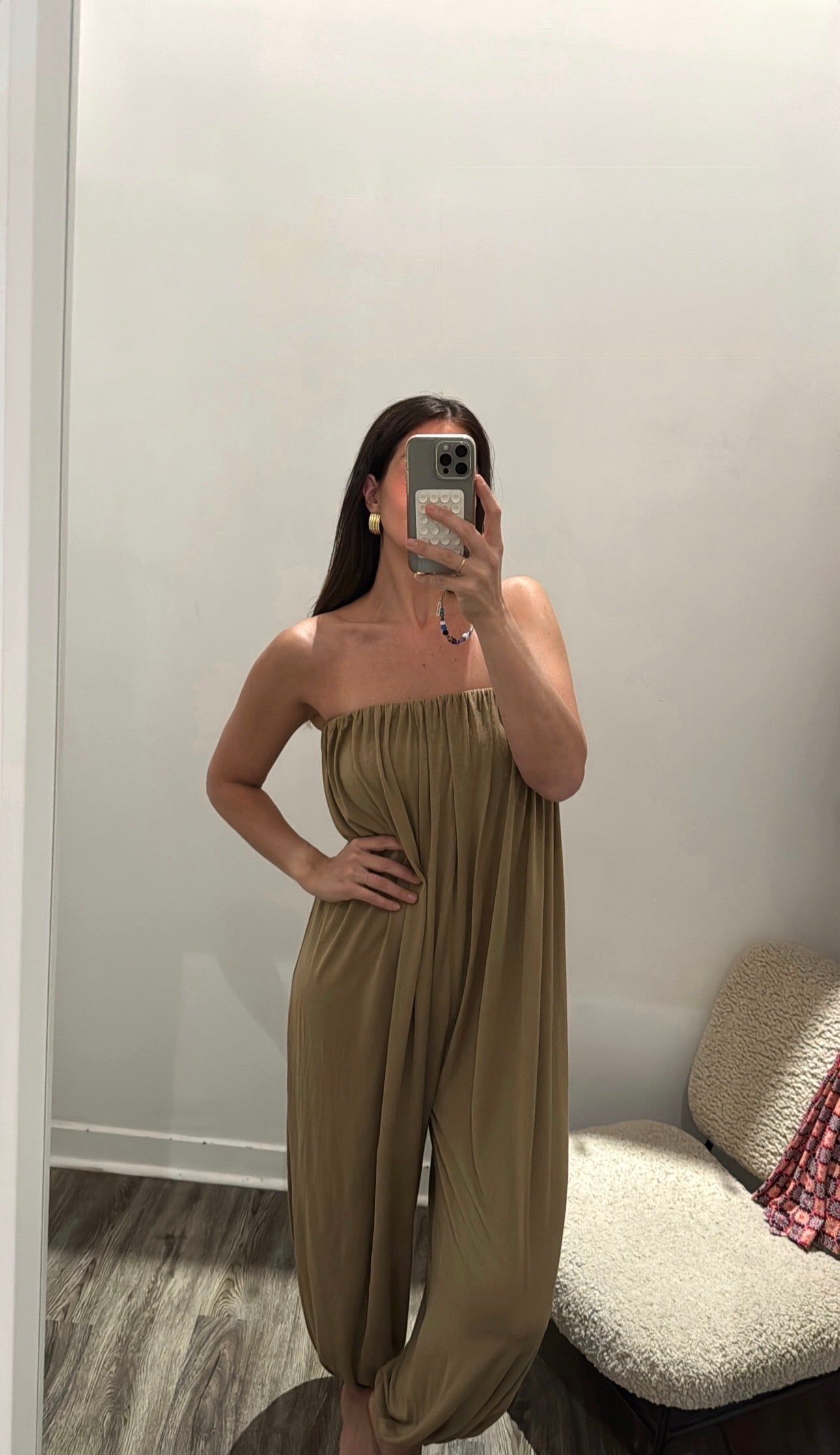 Mango Premium, NWT strapless balloon jumpsuit, Tan, Medium