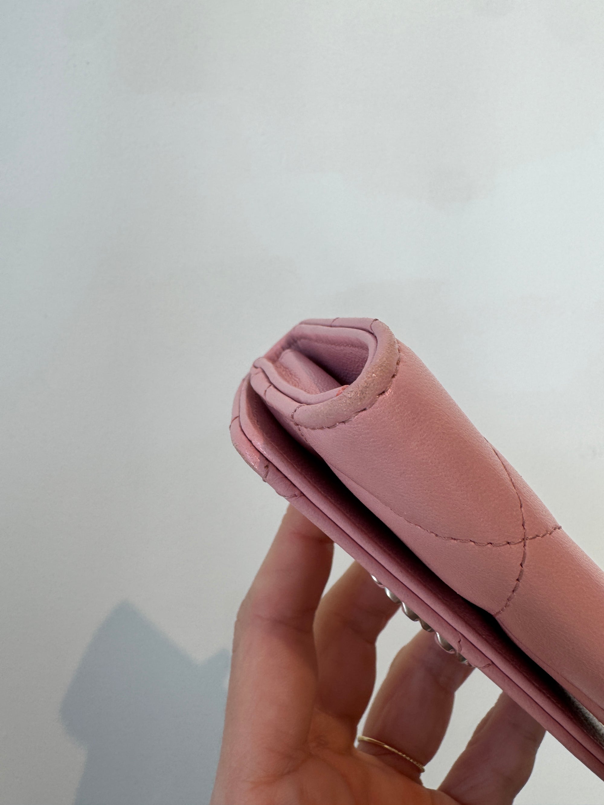 Chanel 19 Leather Chain CC Quilted Card Holder, Pink