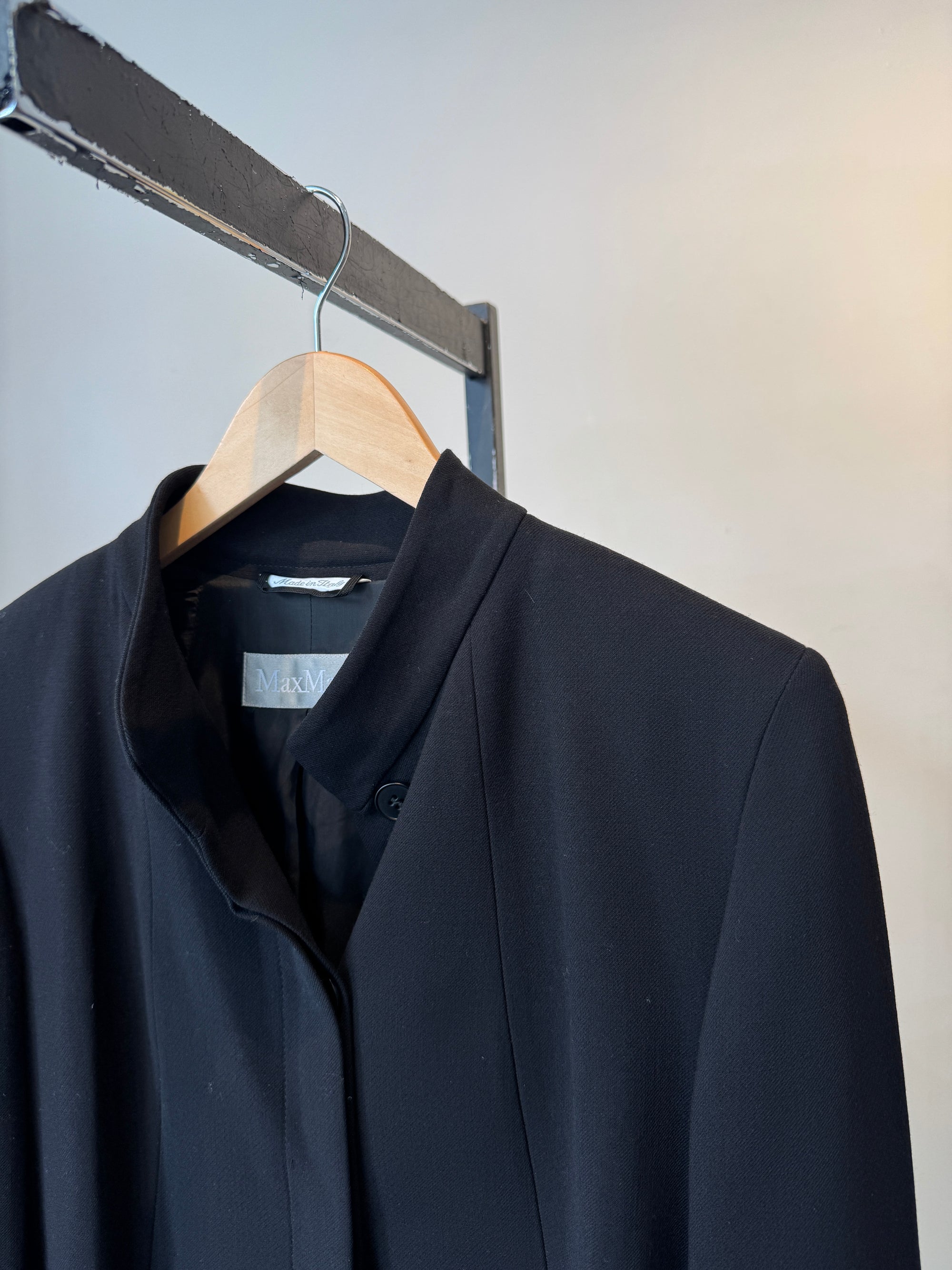 MaxMara stand-collar black long blazer, Black, 12