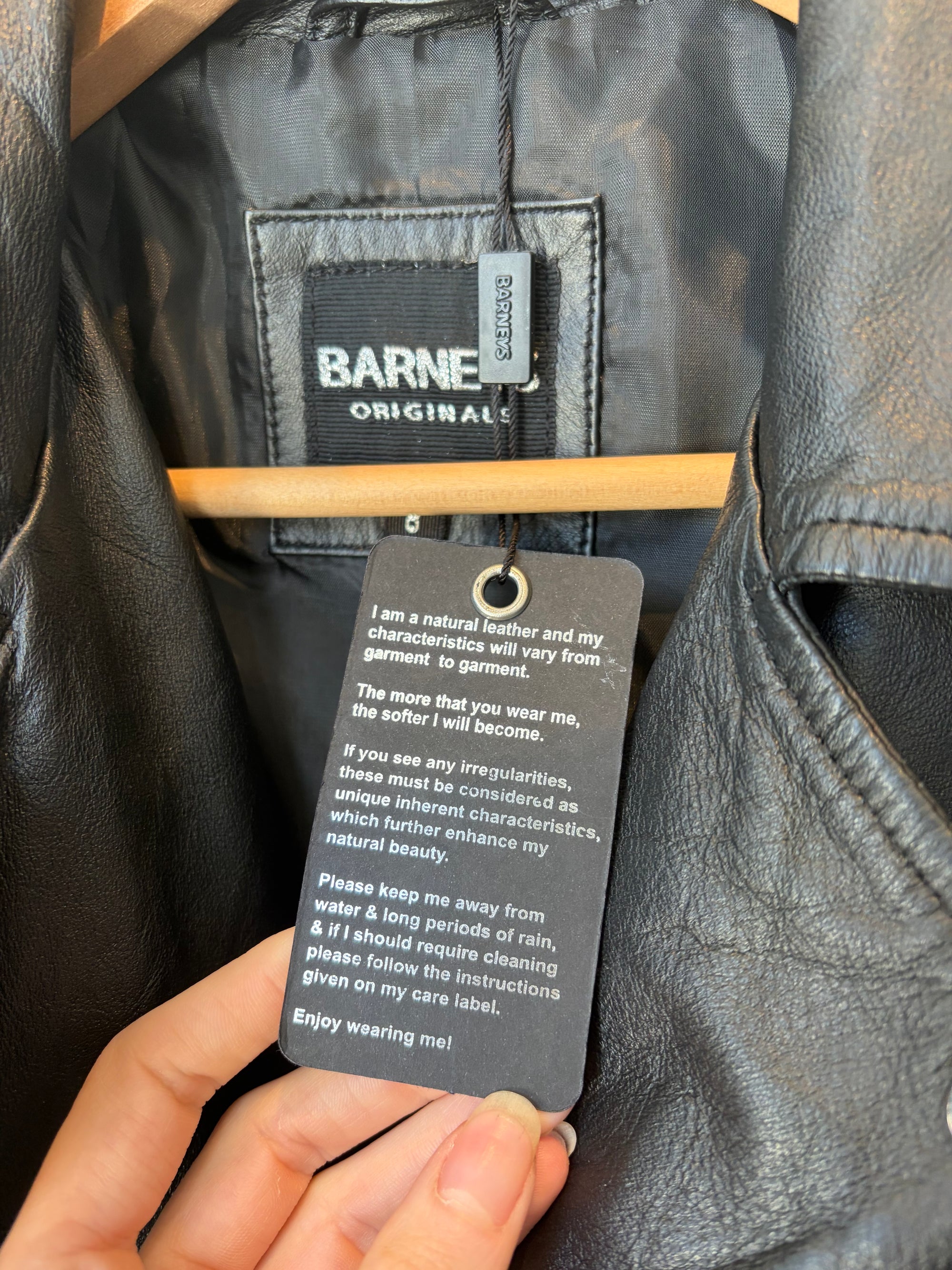 Barney's Originals Genuine Leather Biker Jacket NWT, Black, 8 (fits XS/S)