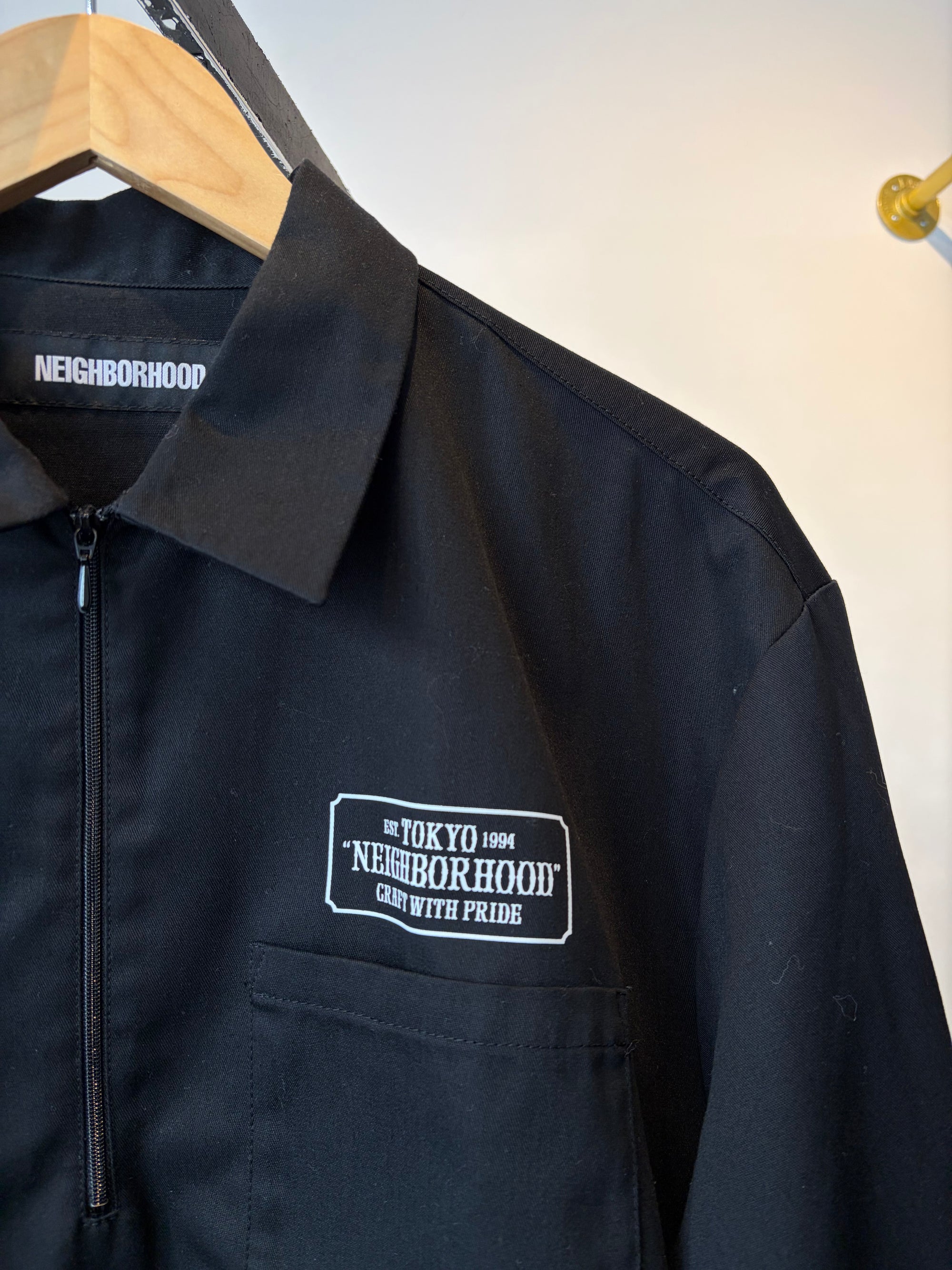 Neighborhood cotton quarter zip pullover jacket, Black, 4