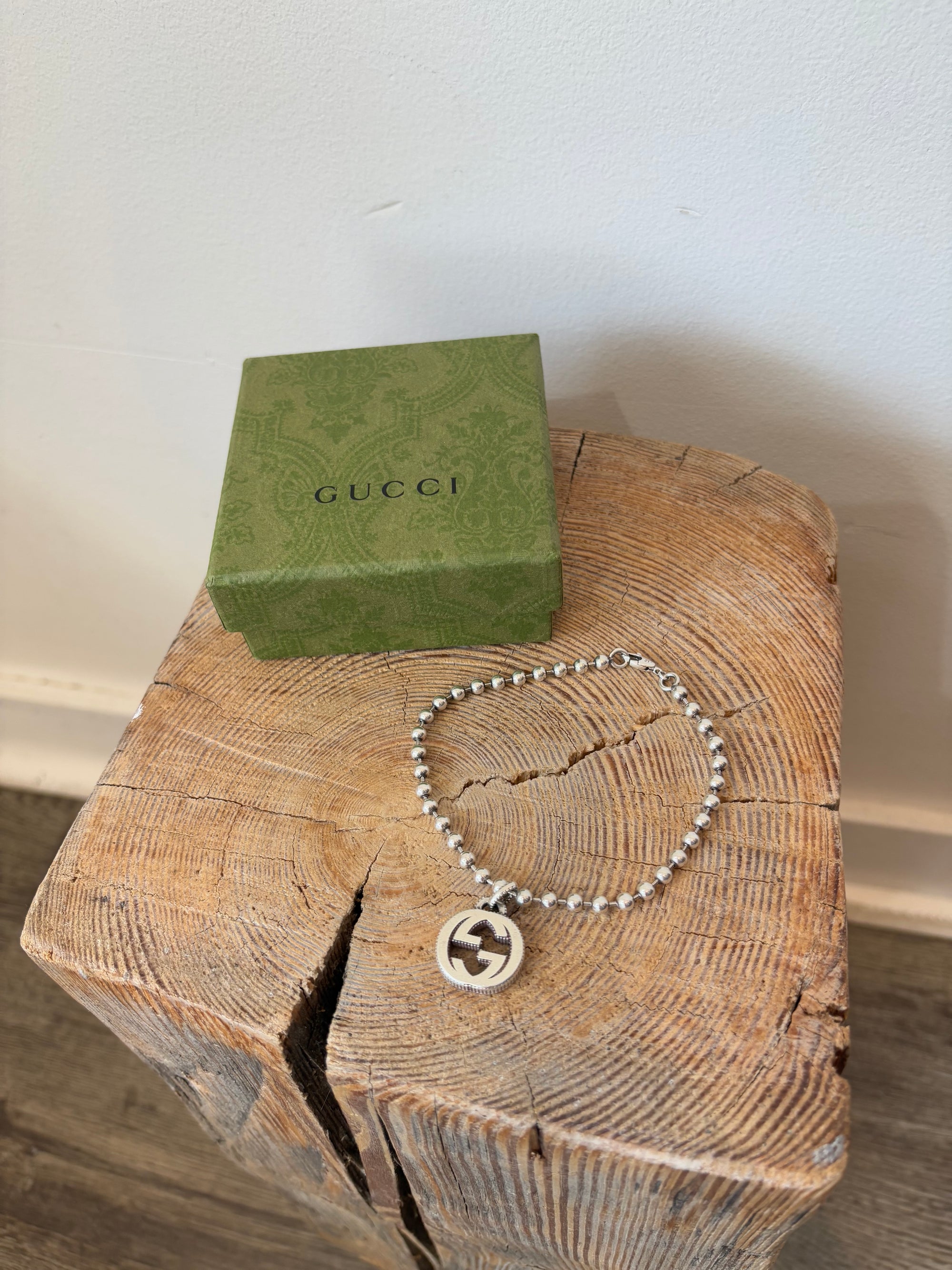 Gucci Beaded Logo Charm Bracelet Silver