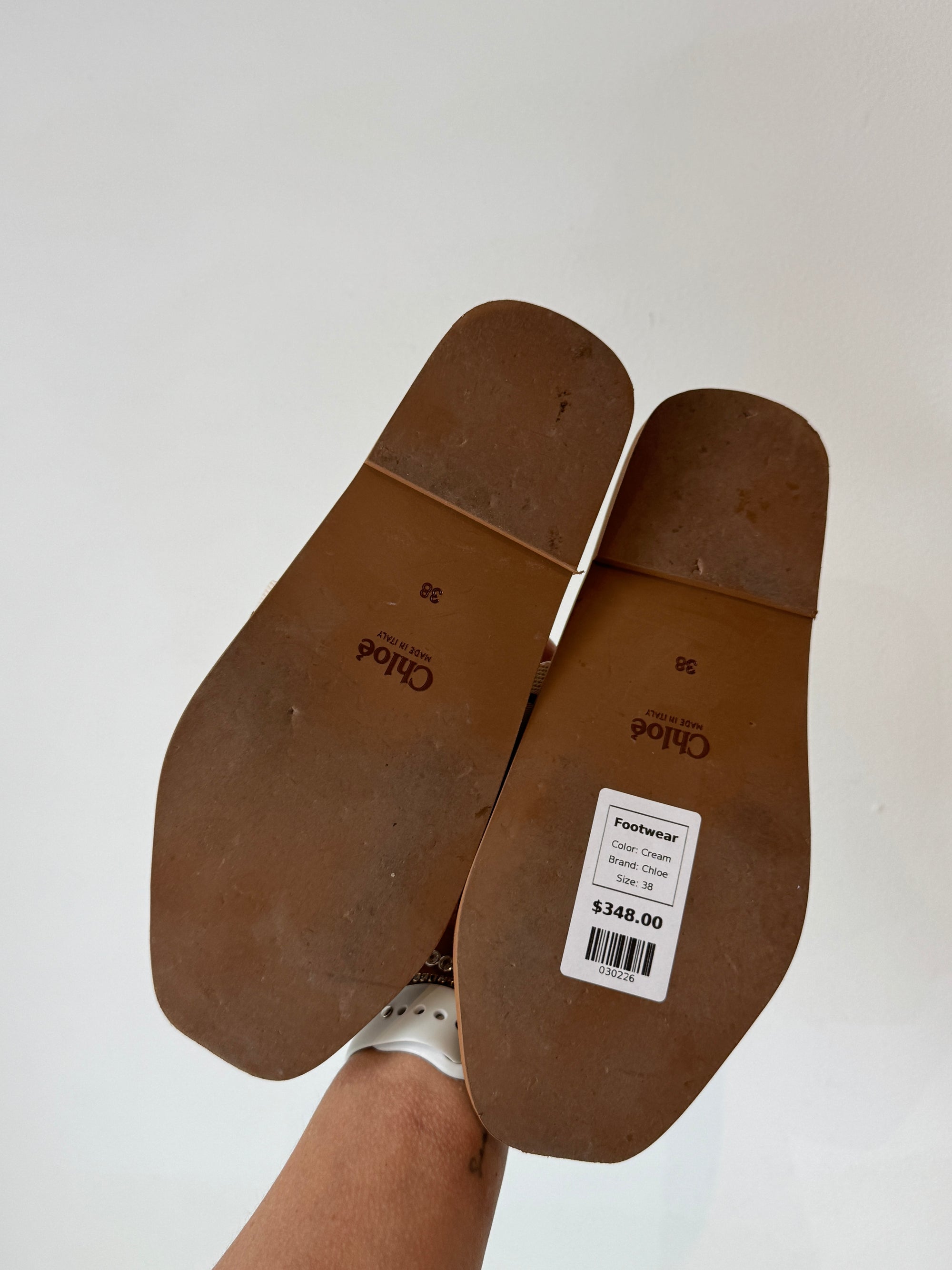 Chloe Woody Logo Slides Cream, 38