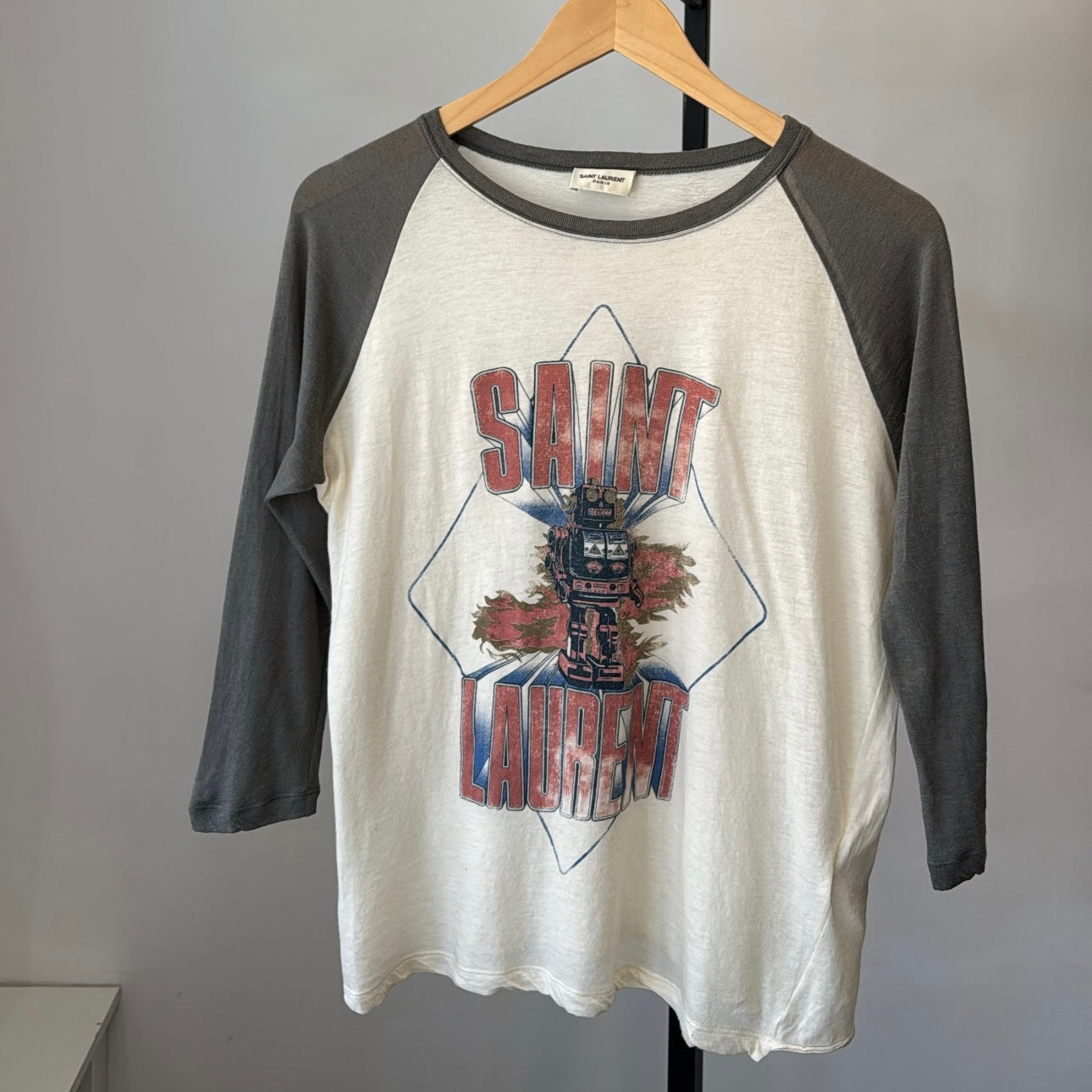 Saint Laurent Robot 3/4 sleeve top, Cream, XS