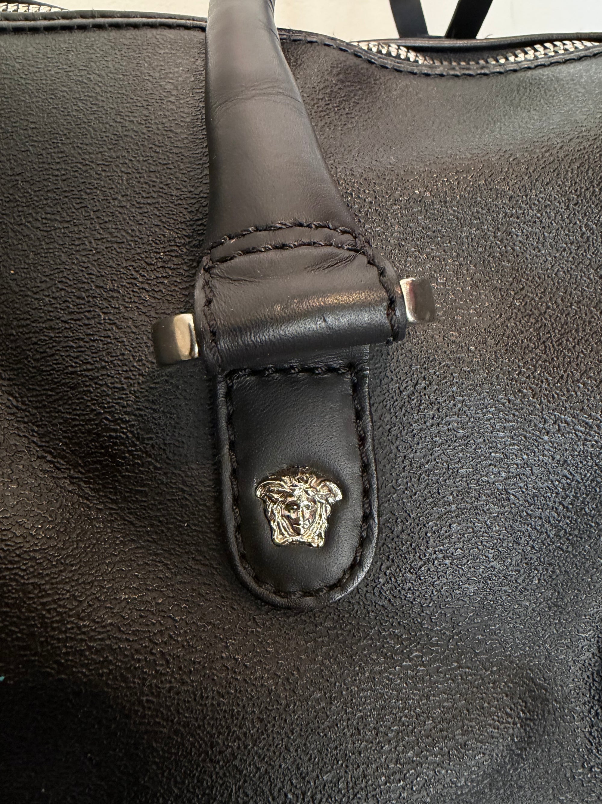 Gianni Versace Leather Small Weekend Bag, Black