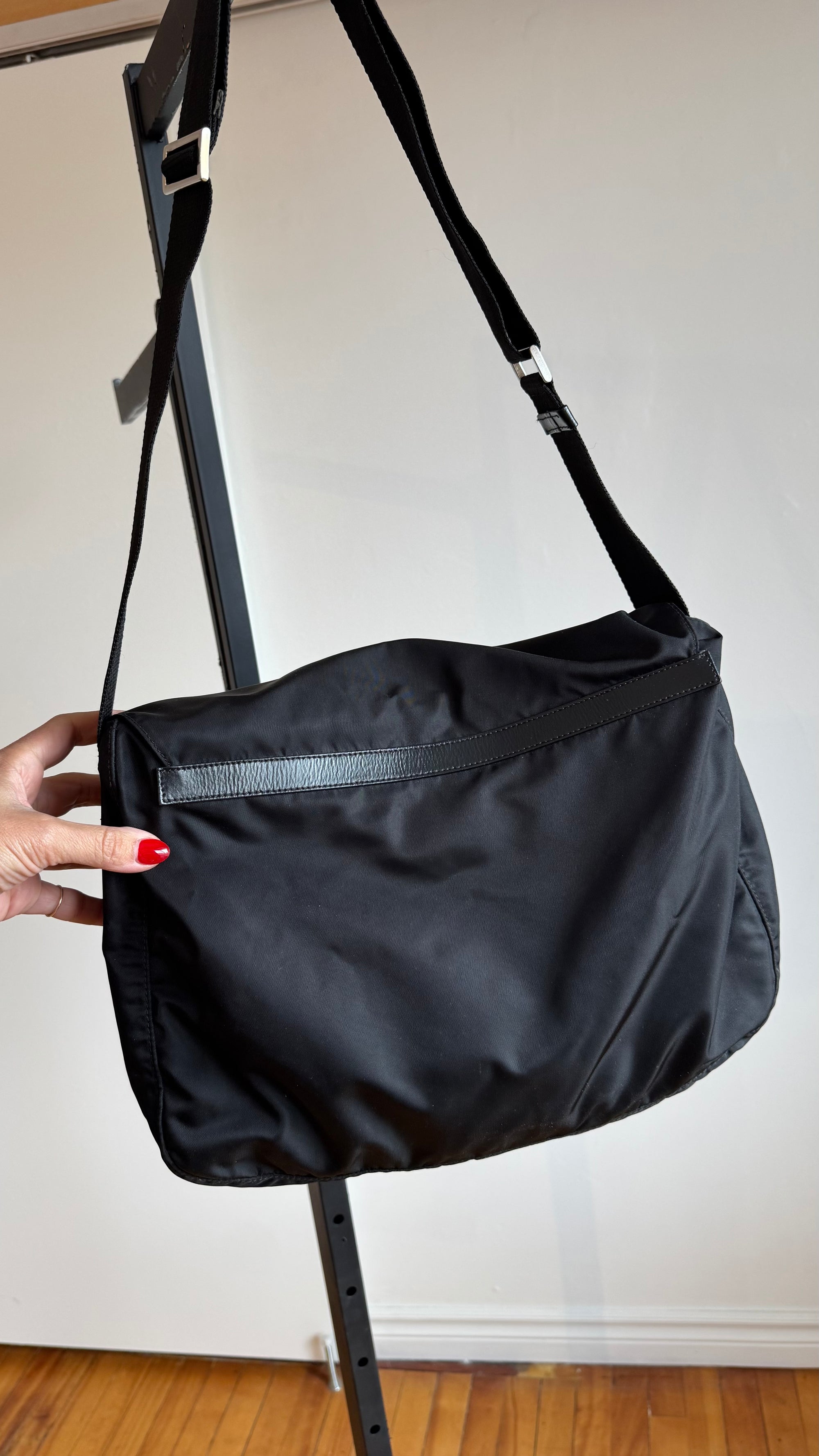 Prada Tessuto Vela Nylon Messenger Bag, Black