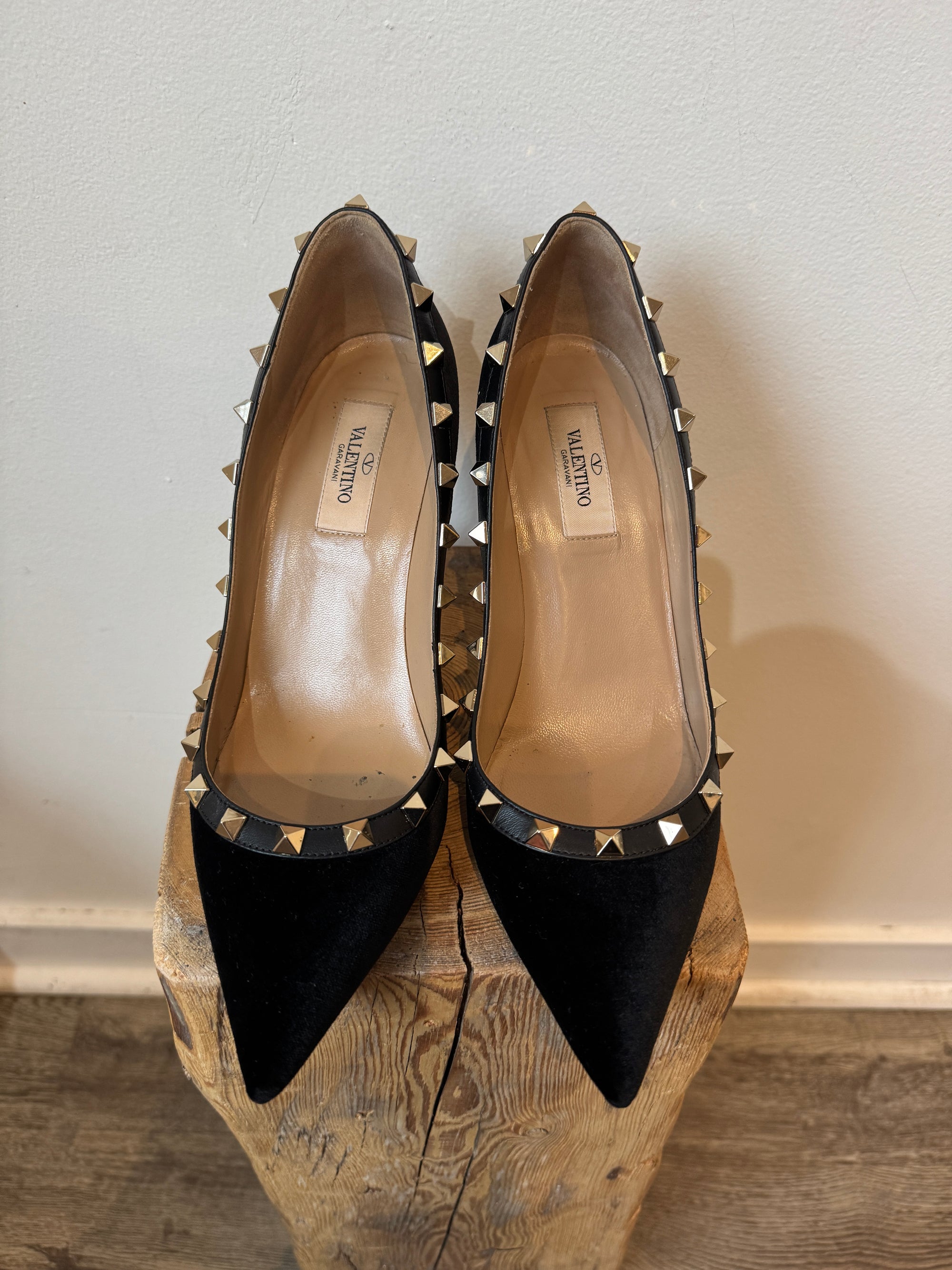 Valentino Velvet Rock Stud Pumps, 38