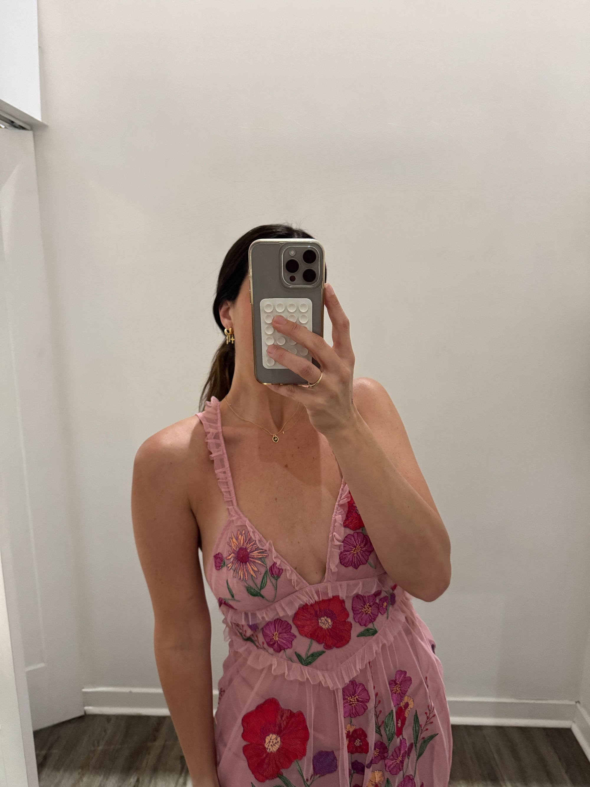 For Love & Lemons Floral Sheer Maxi Dress, Pink, XS