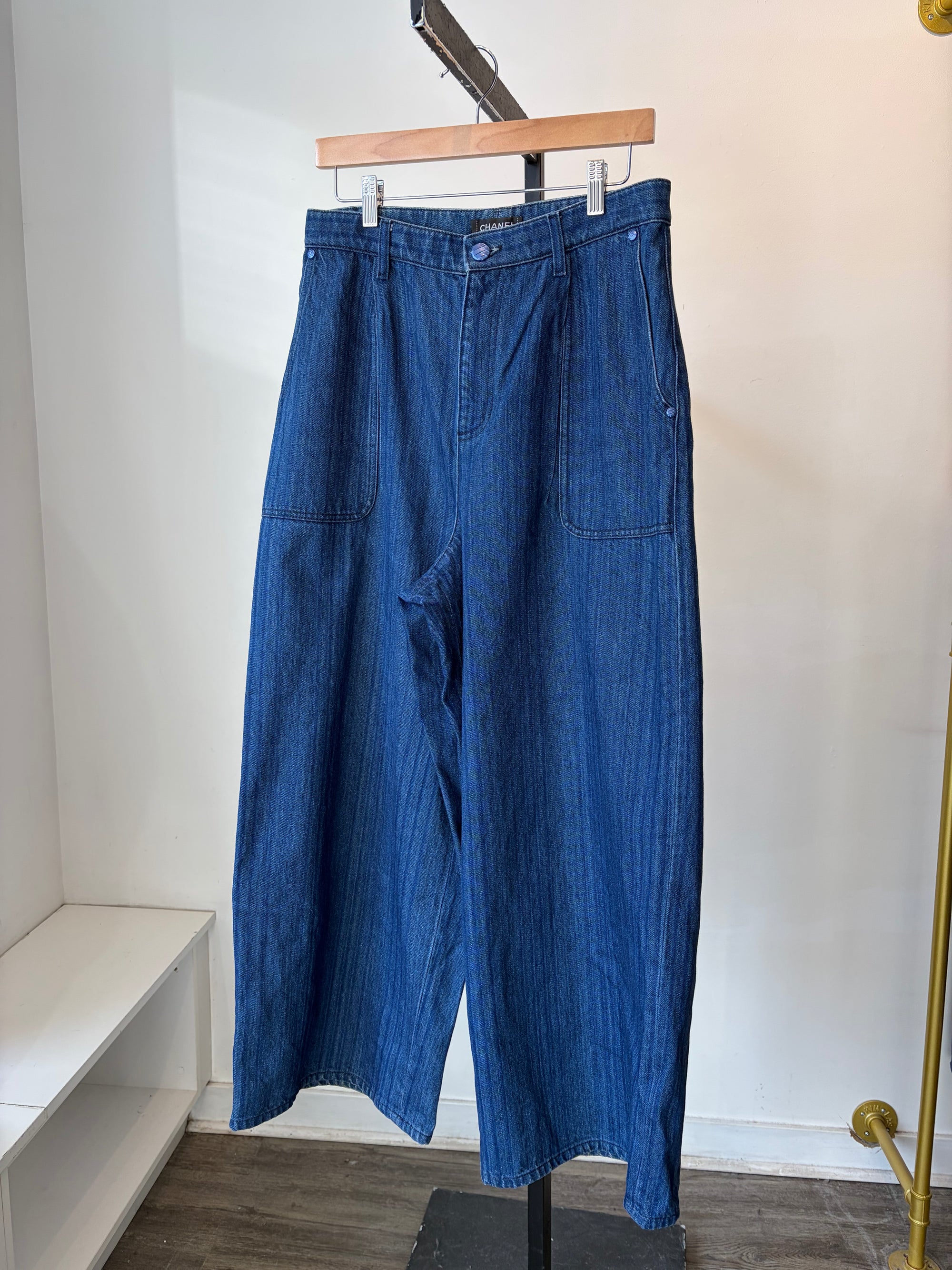 Chanel High Rise Wide Leg Jeans, 42