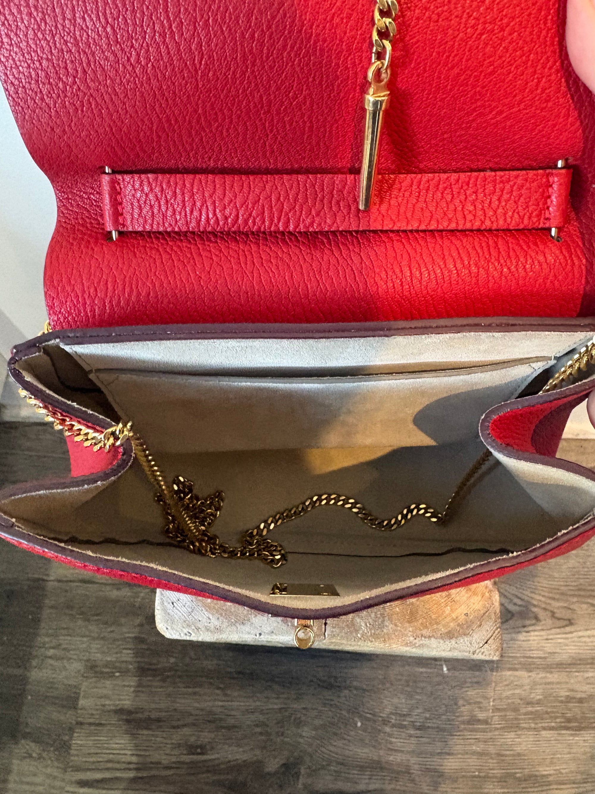 Chloe Leather Drew Bag, Red