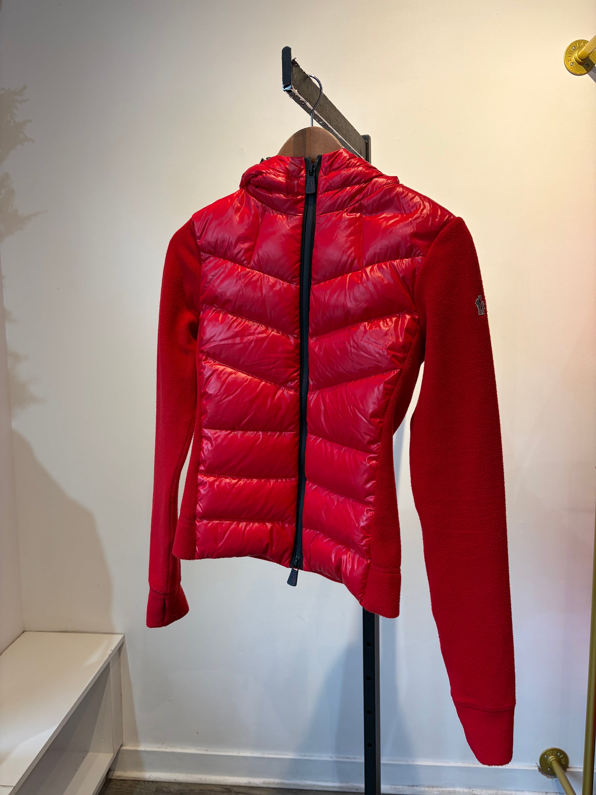 Moncler technical fleece hooded cardigan jacket,  Red, XS