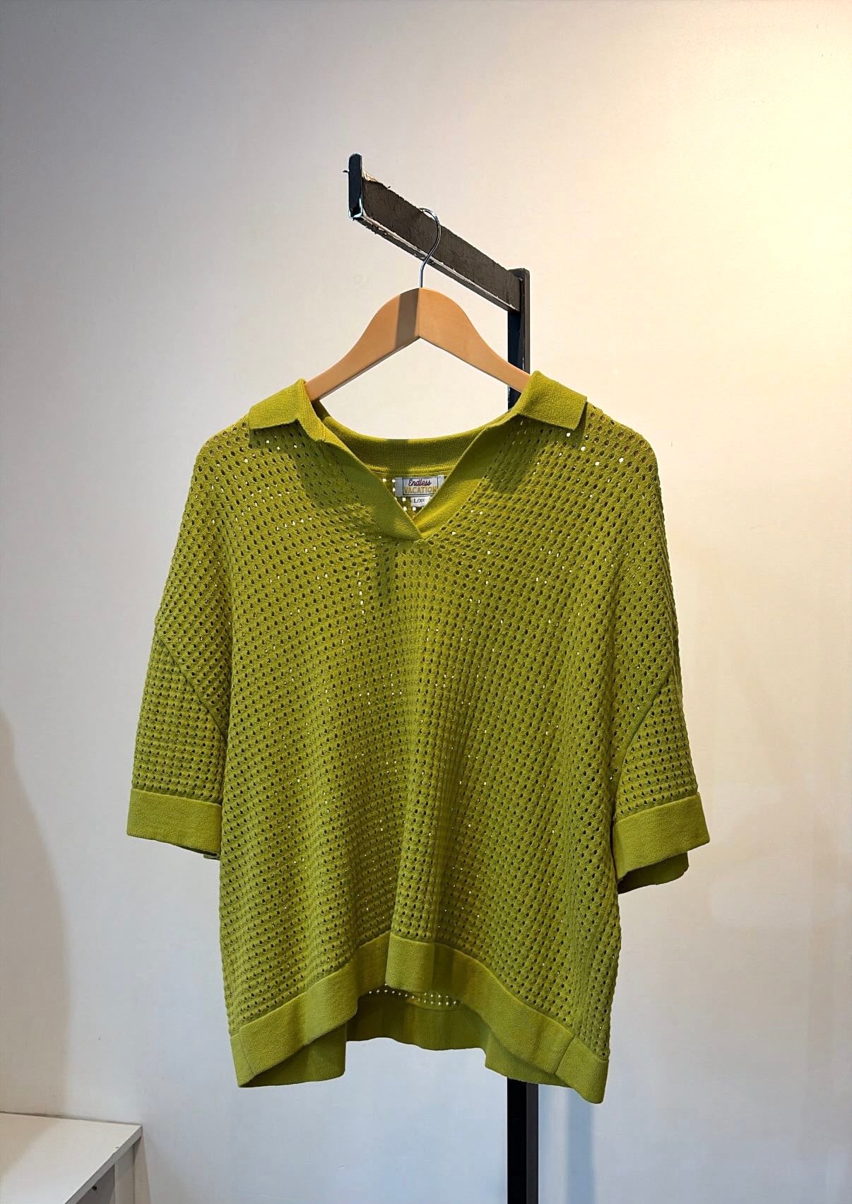 Endless Vacation perforated knit polo shirt, Green, L/XL
