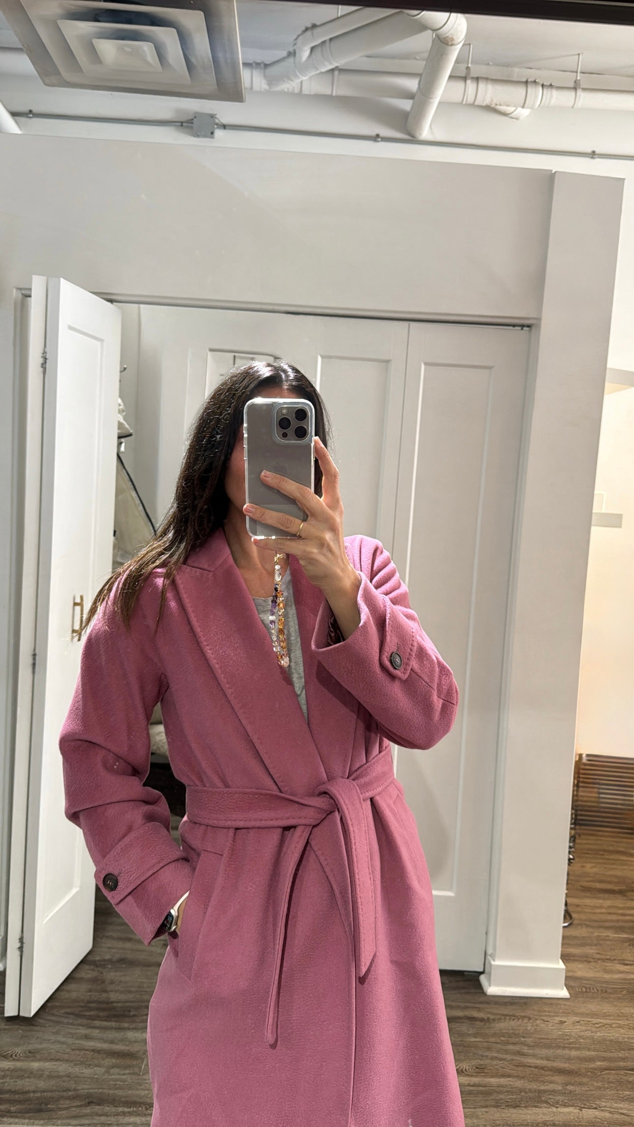 MaxMara Belted Midi Coat, Pink, 8