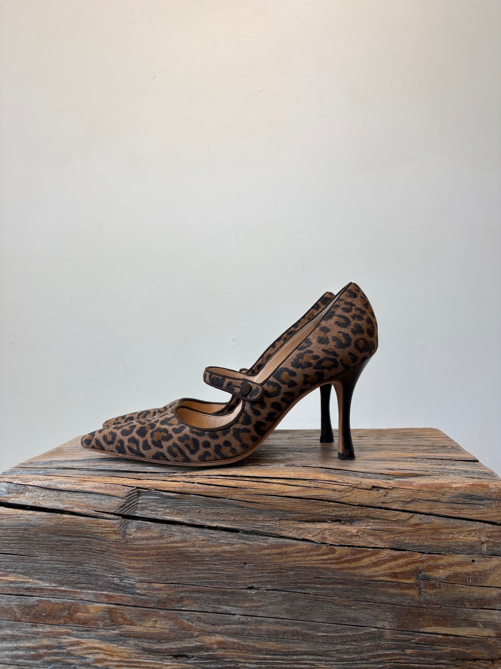 Manolo Blahnik Leopard Campari Pointed Toe Pumps, 36.5