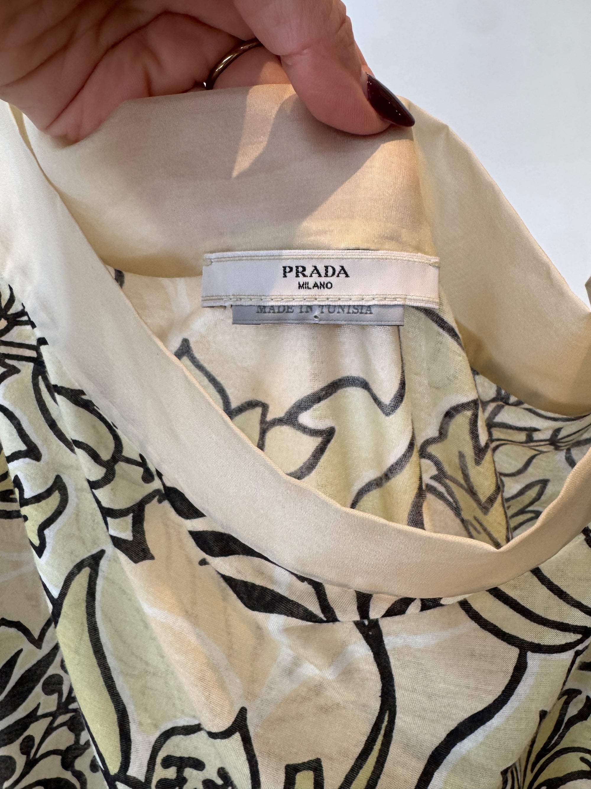 Prada floral jersey top with silk trim, Cream, Small