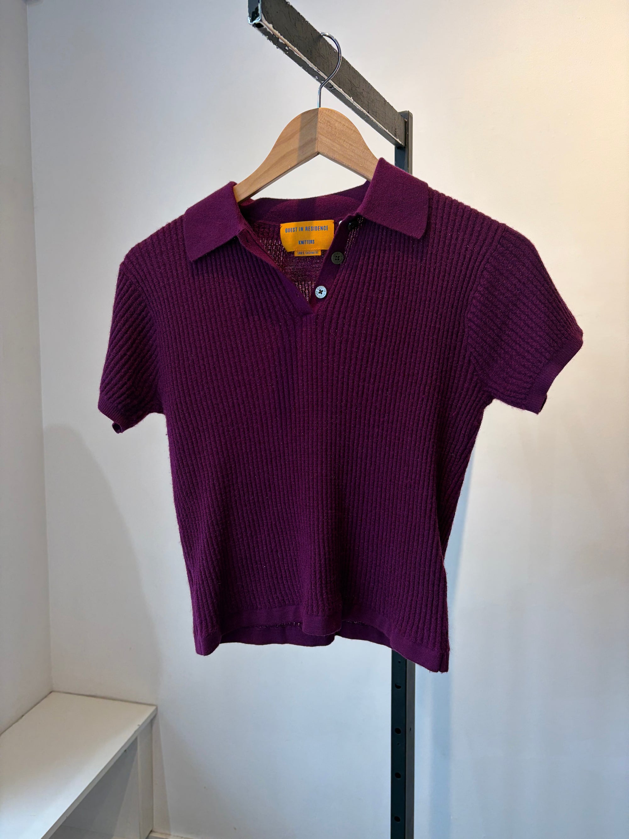 Guest in Residence Shrunken Cashmere Polo Top, Purple, Small