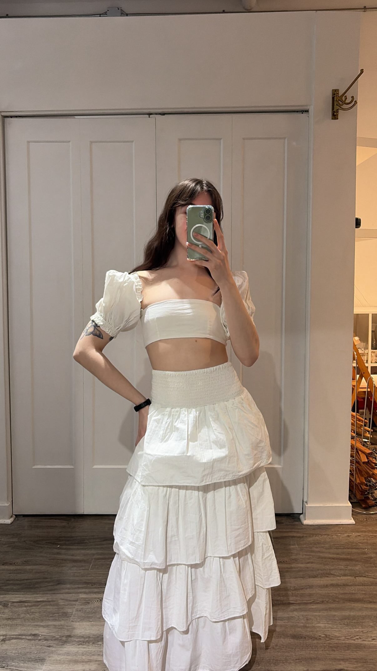 We Wore What bandeau top with puff sleeves,  White, Small