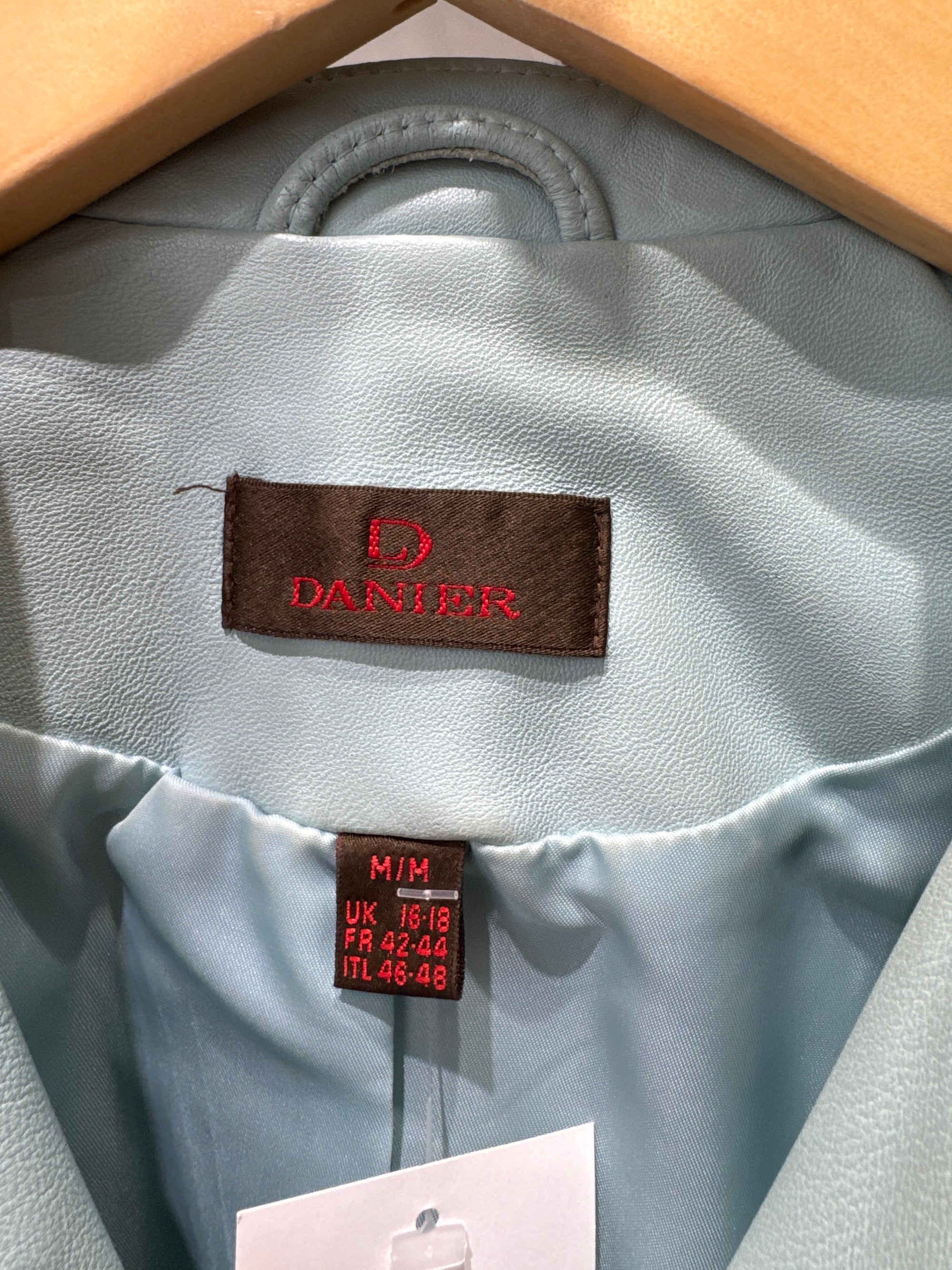 Danier Baby Blue Leather Moto Jacket