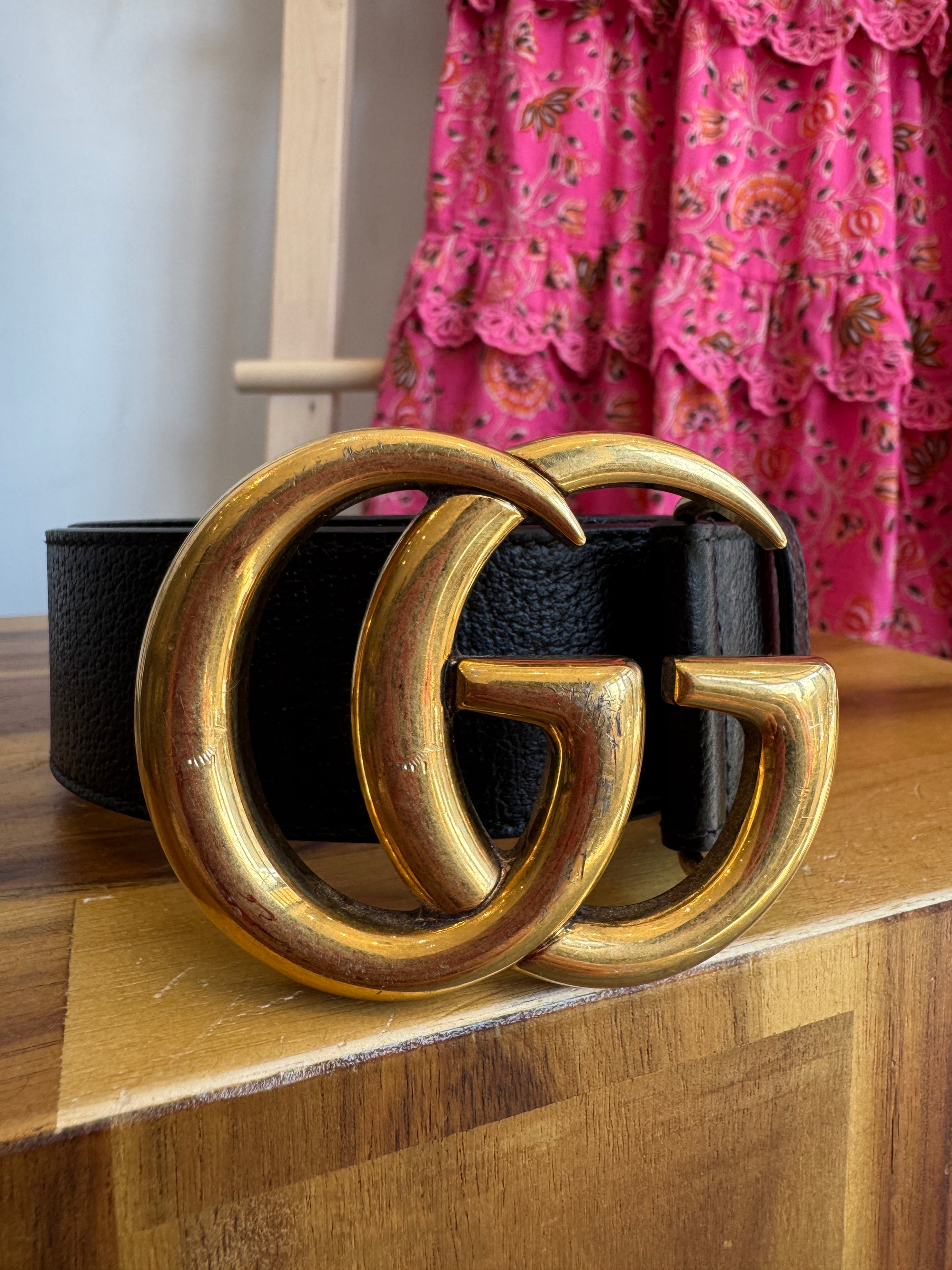 Gucci GG Wide Belt Black/Gold, 85/34