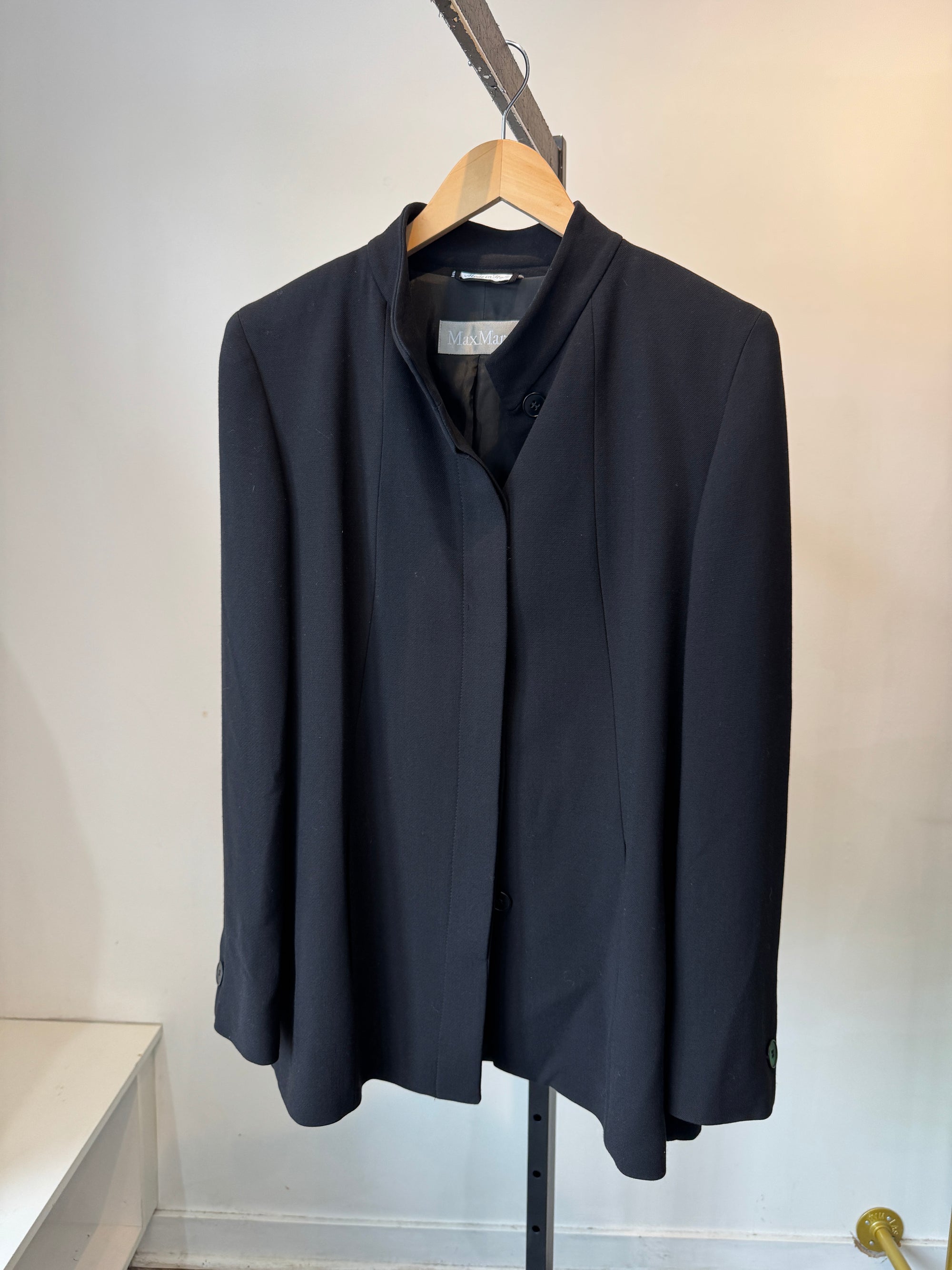 MaxMara stand-collar black long blazer, Black, 12