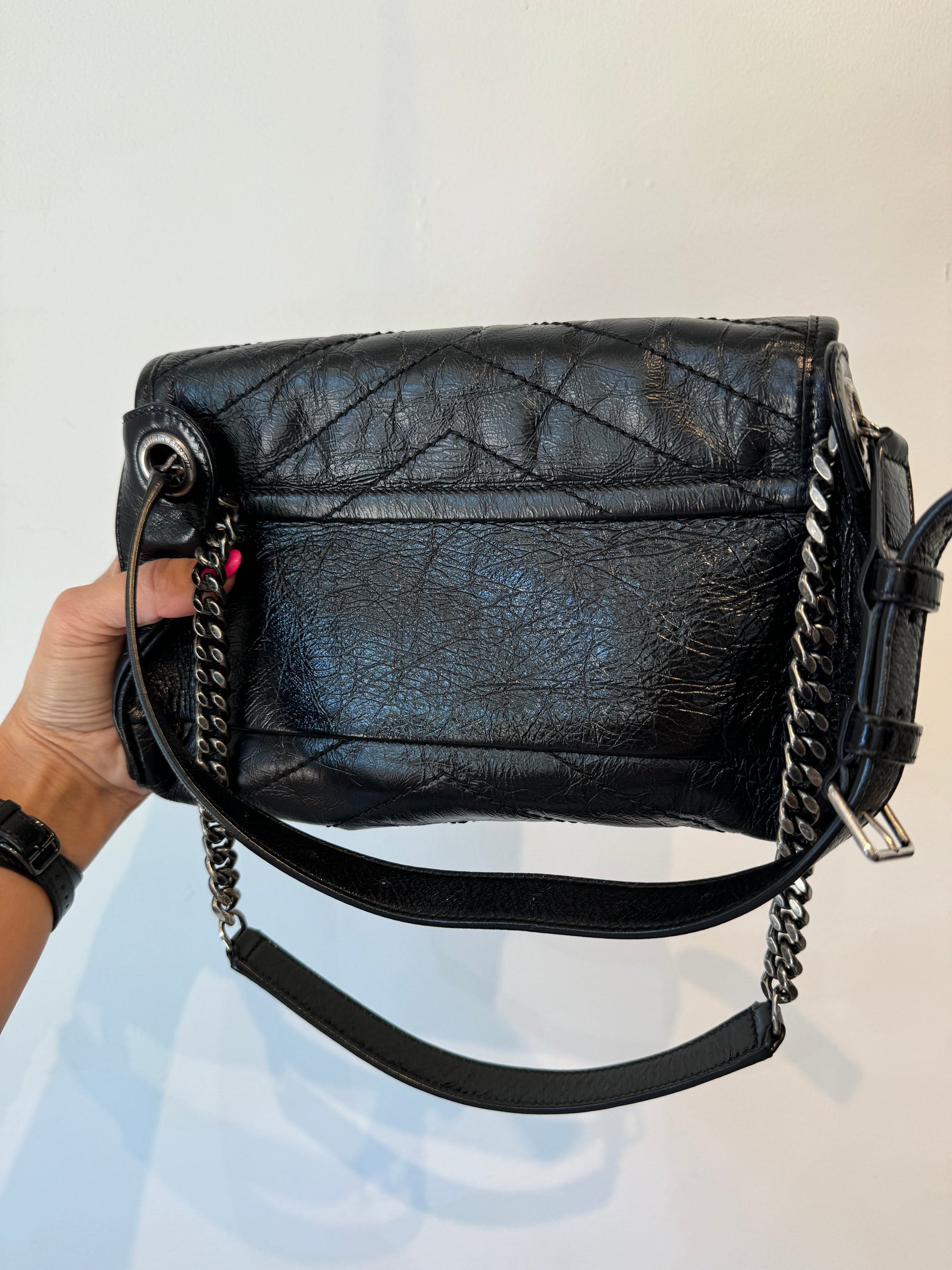 YSL crinkled leather black Nikki Belt Bag