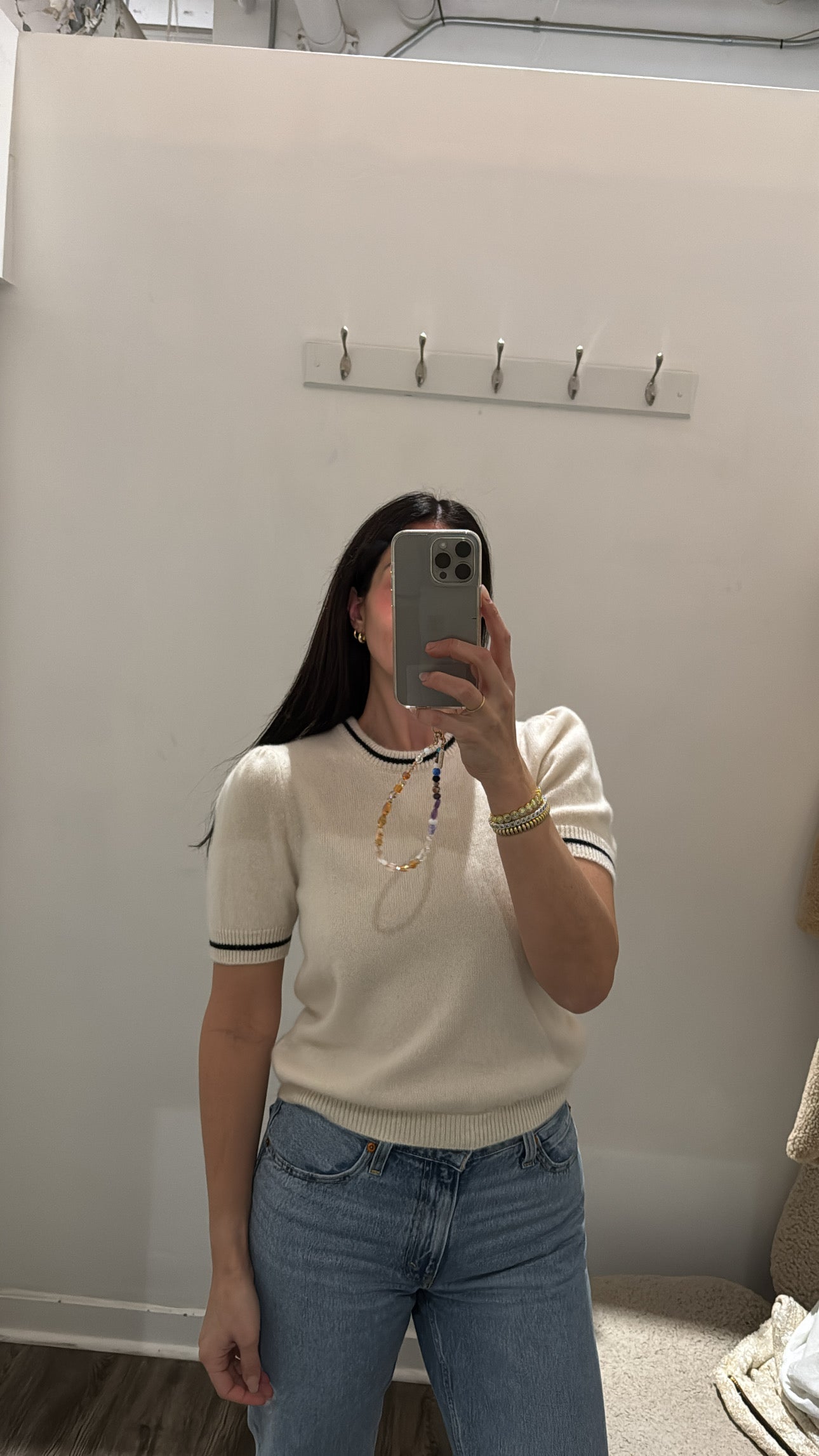 Frame cashmere short sleeve sweater, Cream, Large