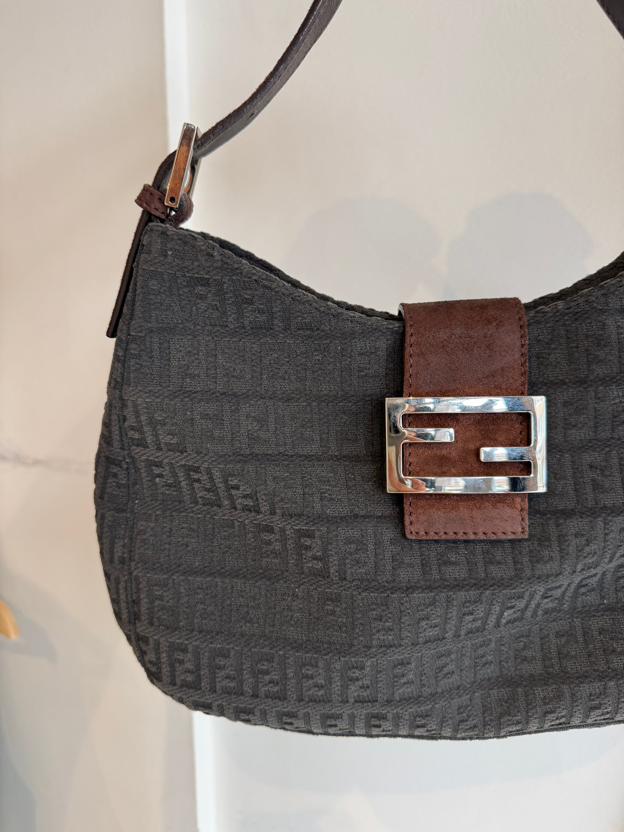 Fendi Vintage Hobo Shoulder Bag, Zucchino Monogram, Black/Brown