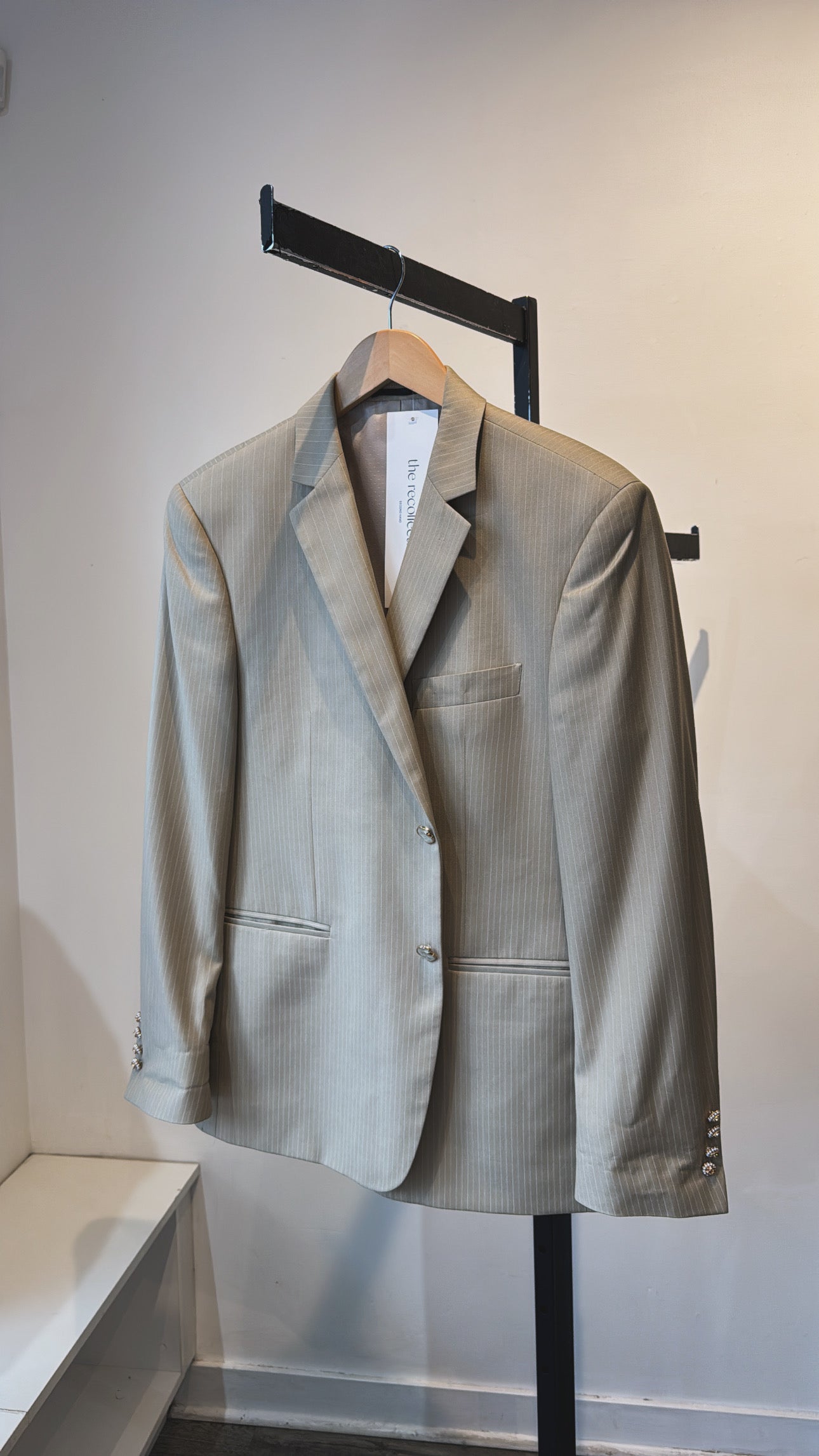 Lanfranco pinstripe blazer pearl buttons, Beige, Medium