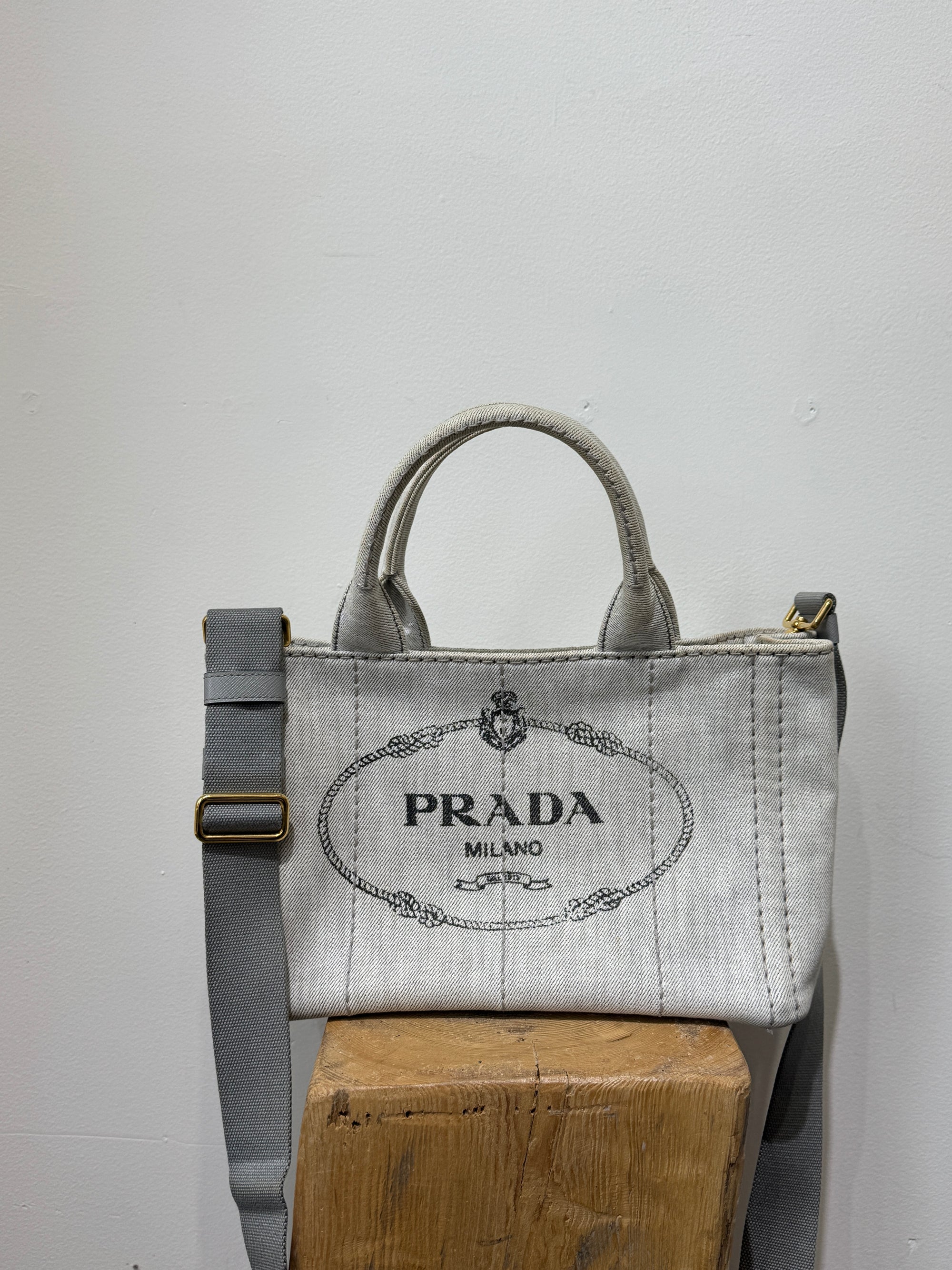 Prada Canapa Logo Handbag Light Blue Denim