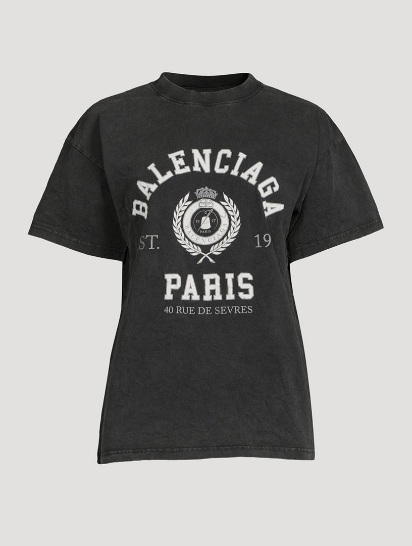 Balenciaga 1917 Distressed Logo Top, Black, Small