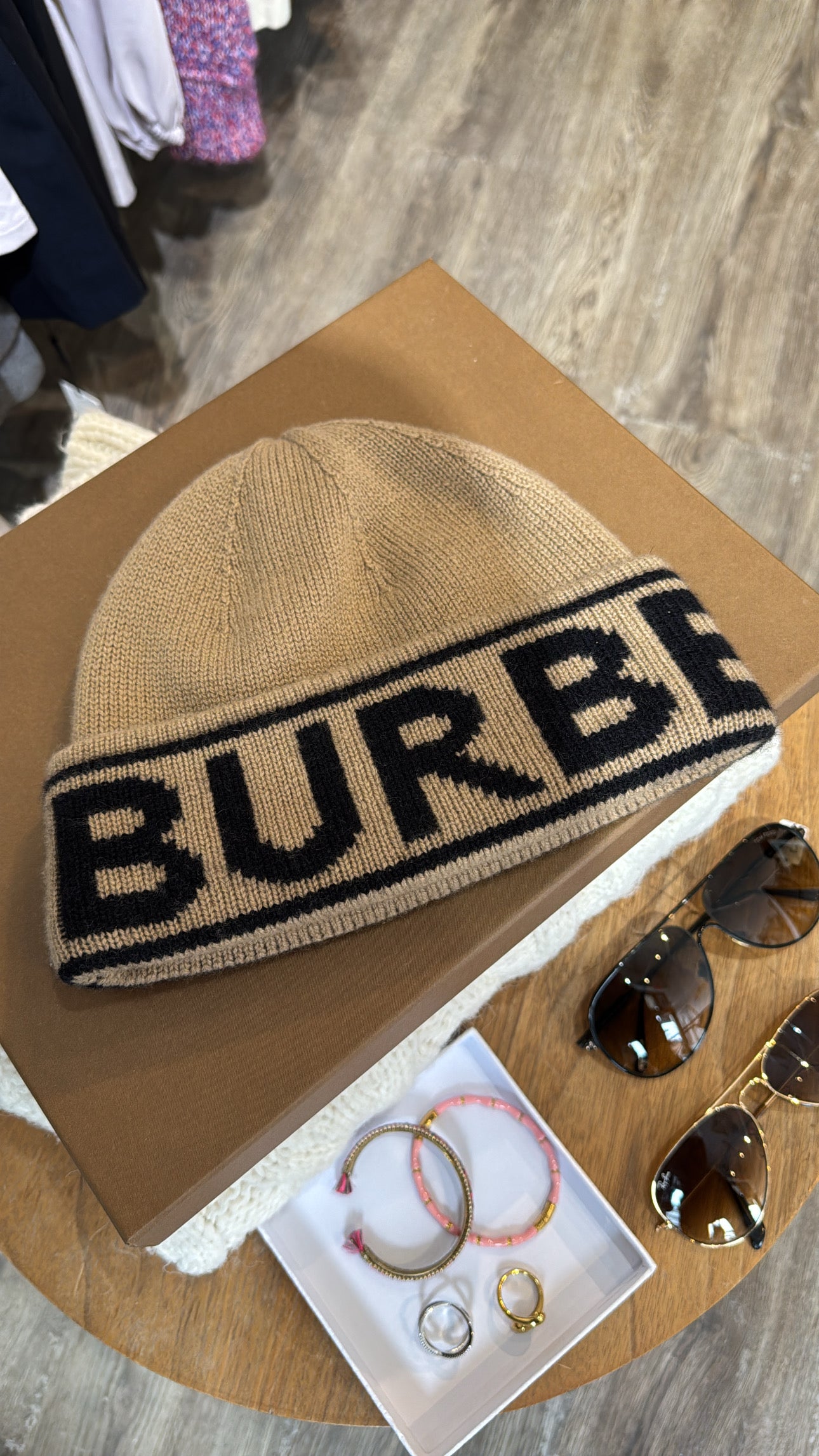 Burberry cashmere logo beanie, Brown, 54-61CM - The Recollective