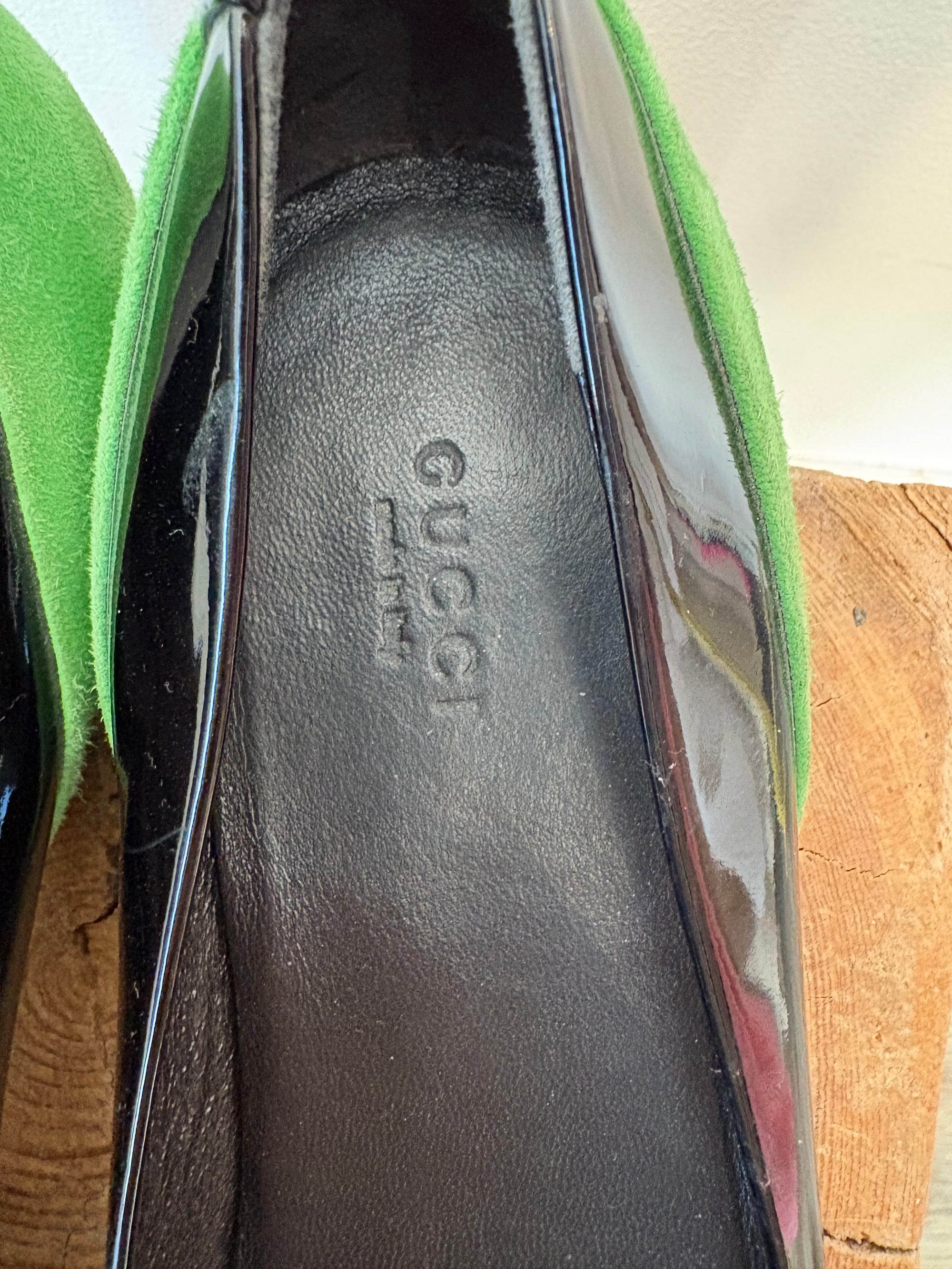 Gucci, Horsebit ballet Flats green suede and black, 8