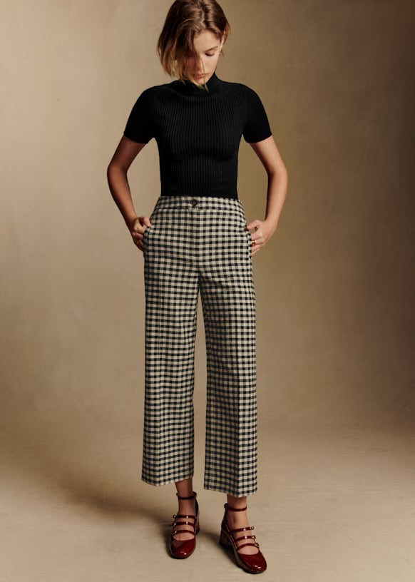 Sézane Martin Crop Trousers,  Black White, 34