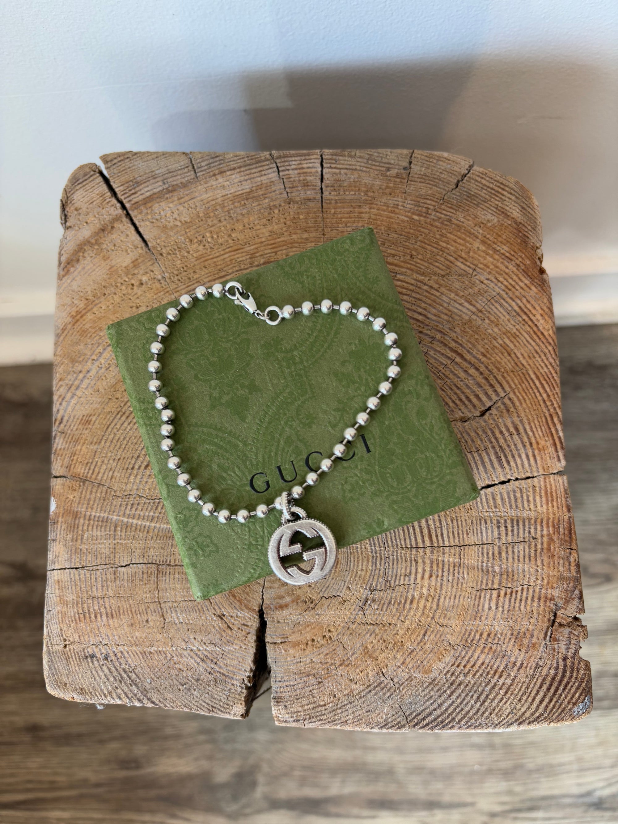 Gucci Beaded Logo Charm Bracelet Silver