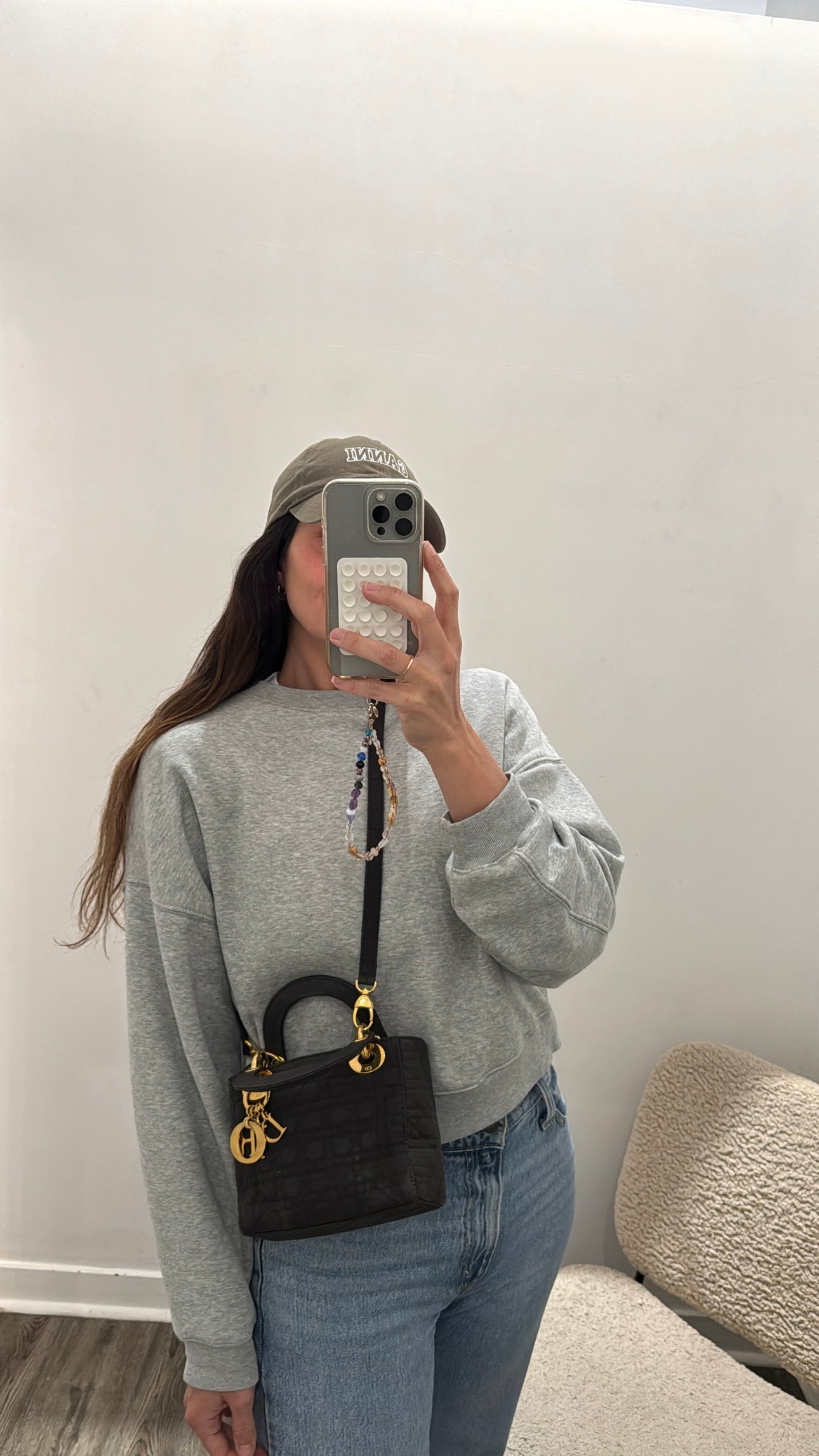 Christian Dior Cannage Lady Dior Mini Bag, Charcoal Grey