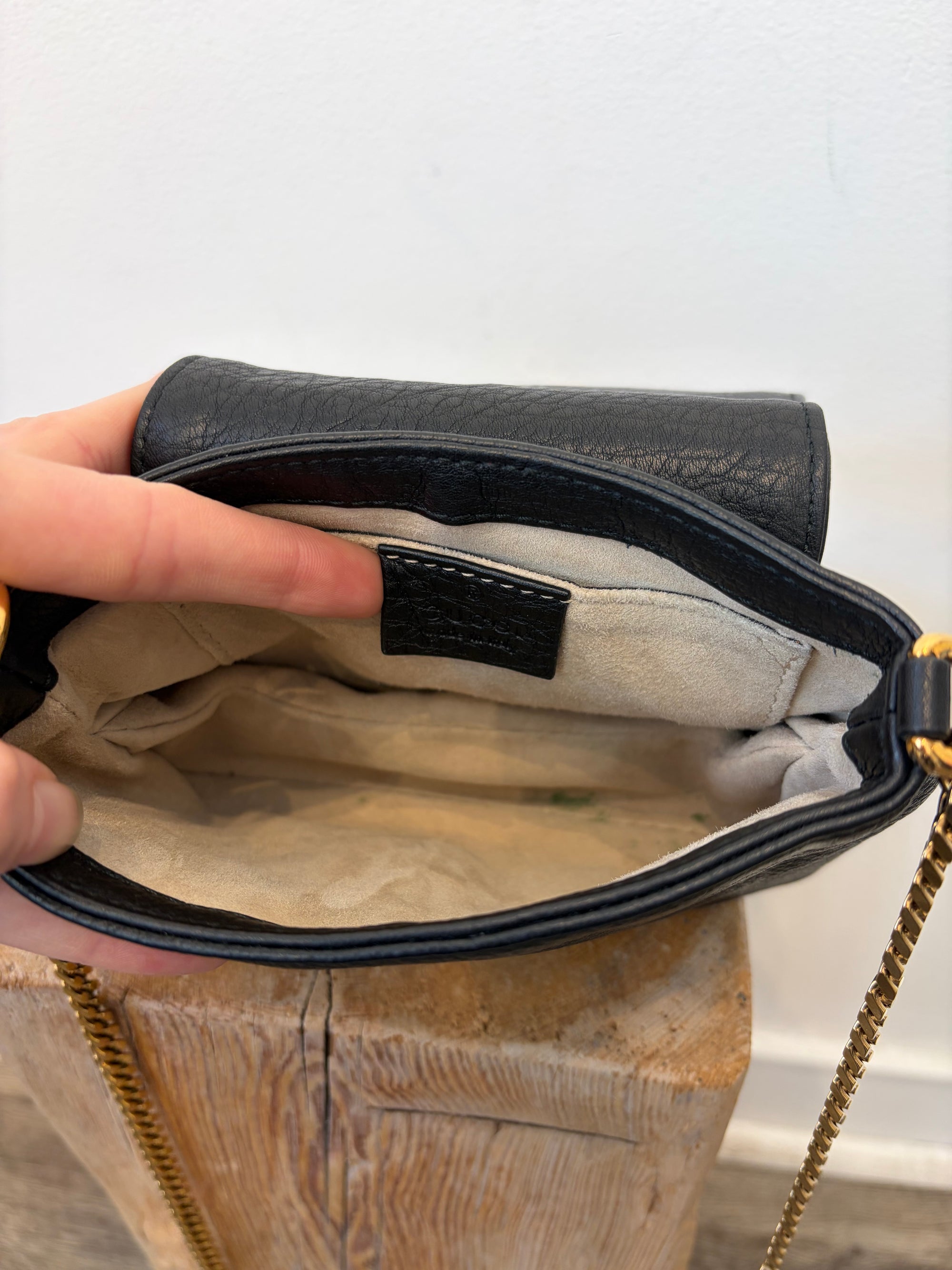 Gucci ‘1973’ Pebbled Leather Small Crossbody Bag, Black