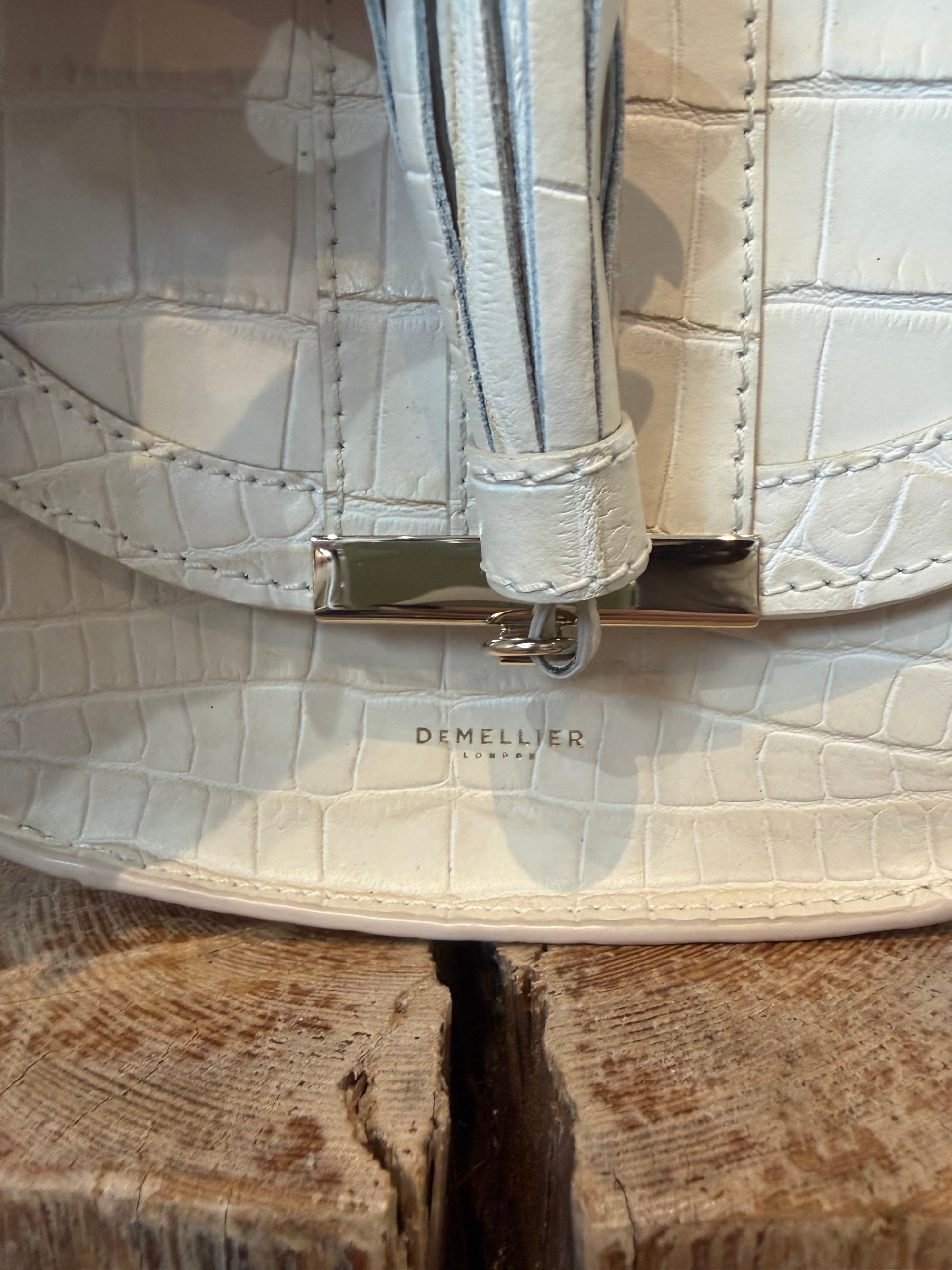 DeMellier Croc Effect Mini Venice Saddlebag, Cream