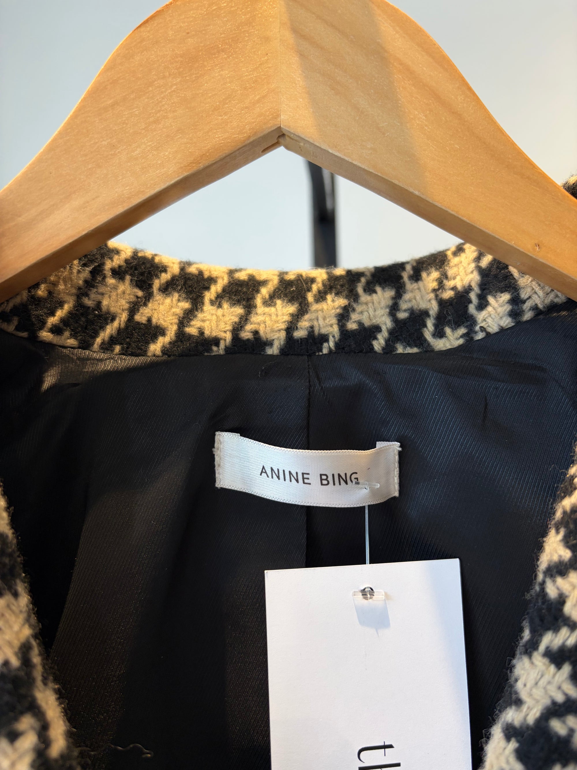 Anine Bing Kaia Blazer, Houndstooth, Black Cream, XS