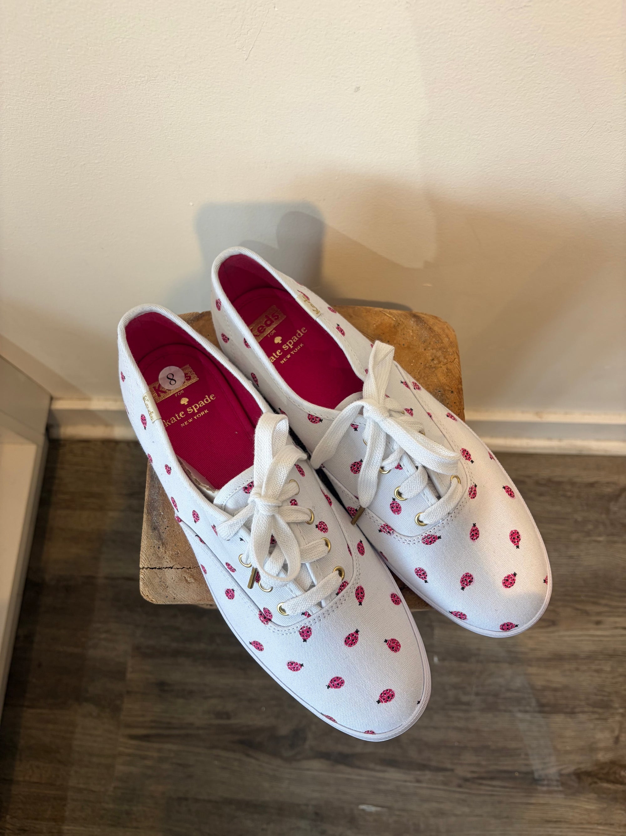 Keds x Kate Spade,White and Pink Ladybug Print, W8
