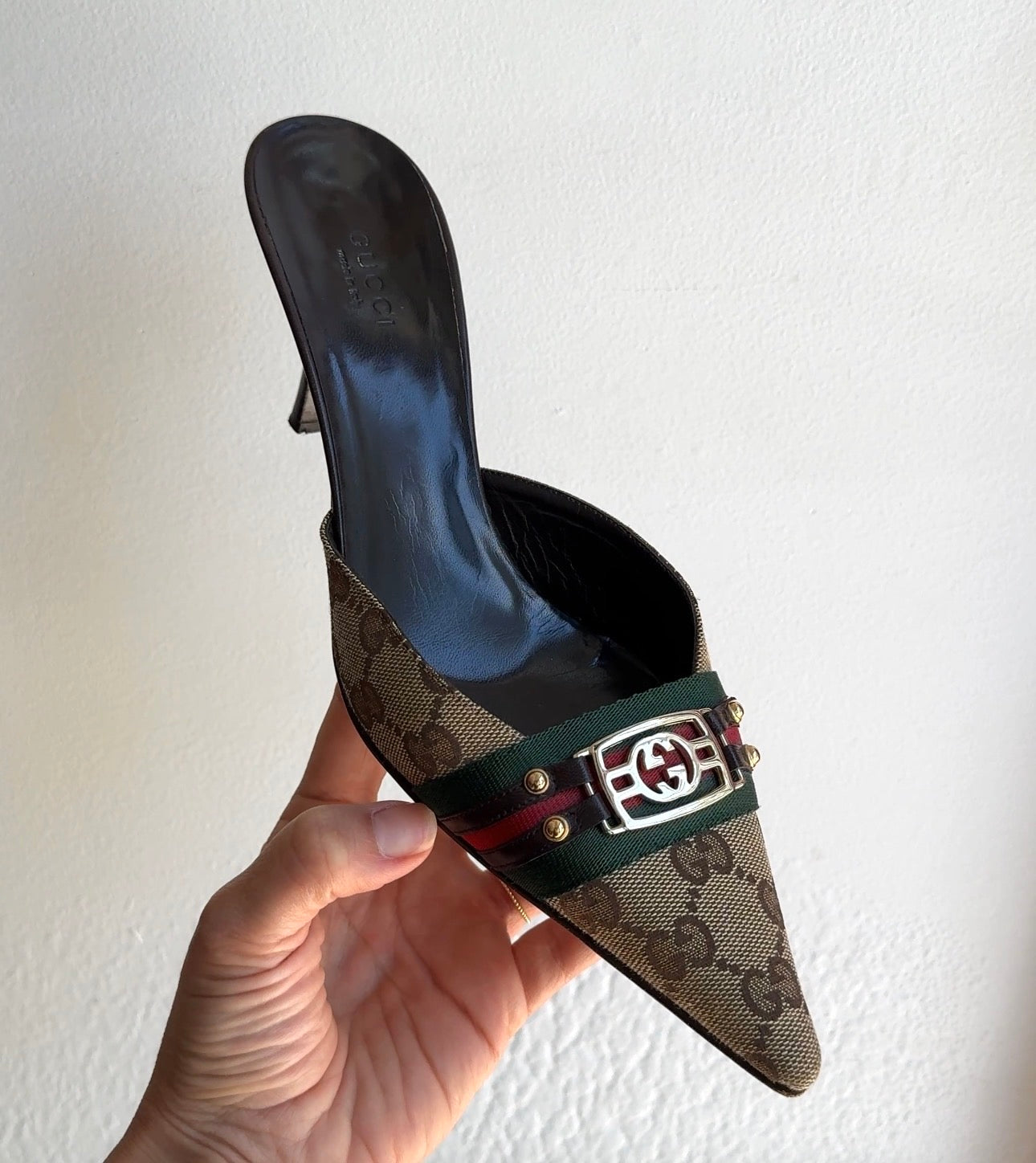 Gucci GG pointed toe mules, Brown, 38