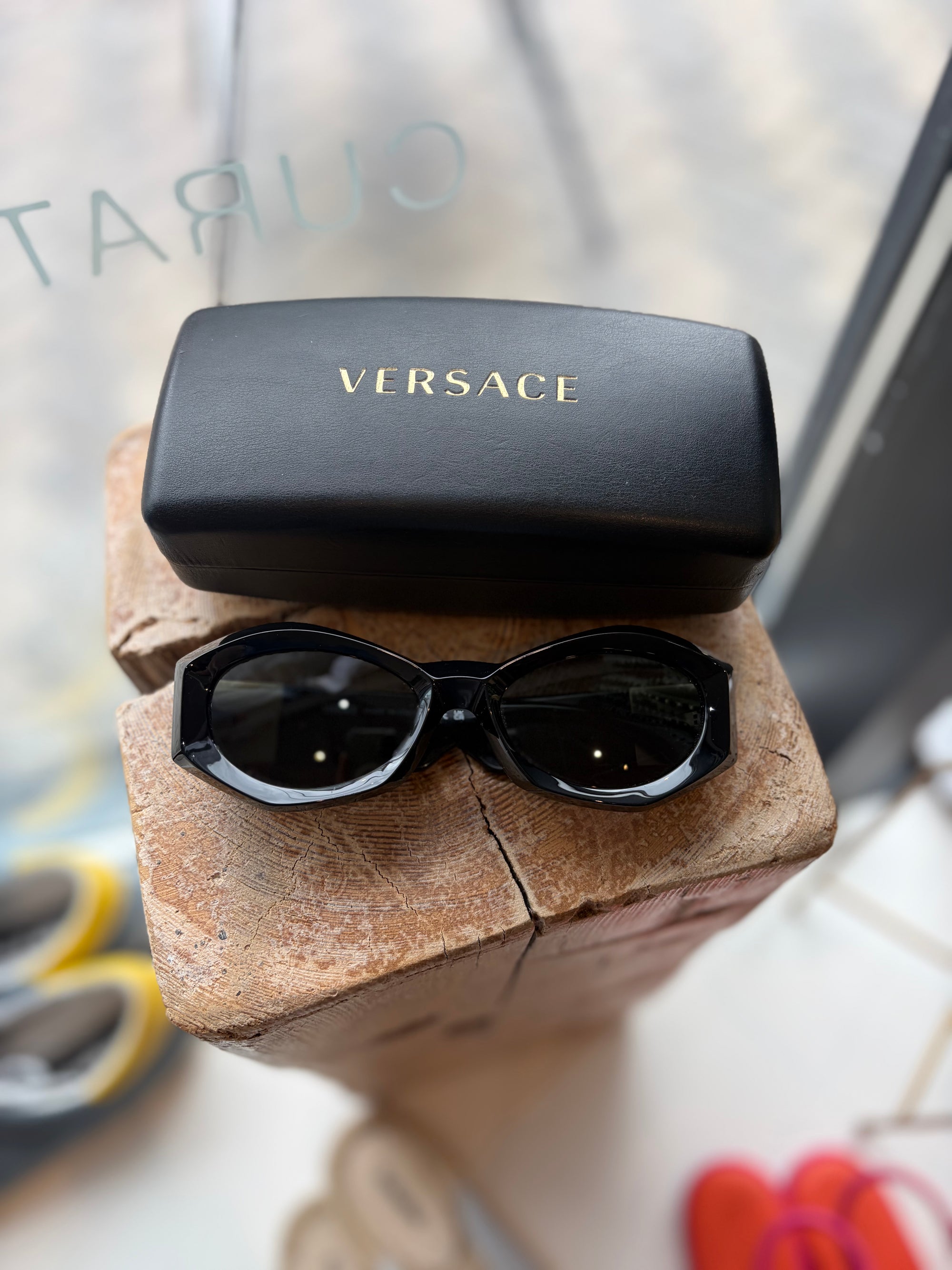 Versace Medusa Irregular Shape Sunglasses, Black