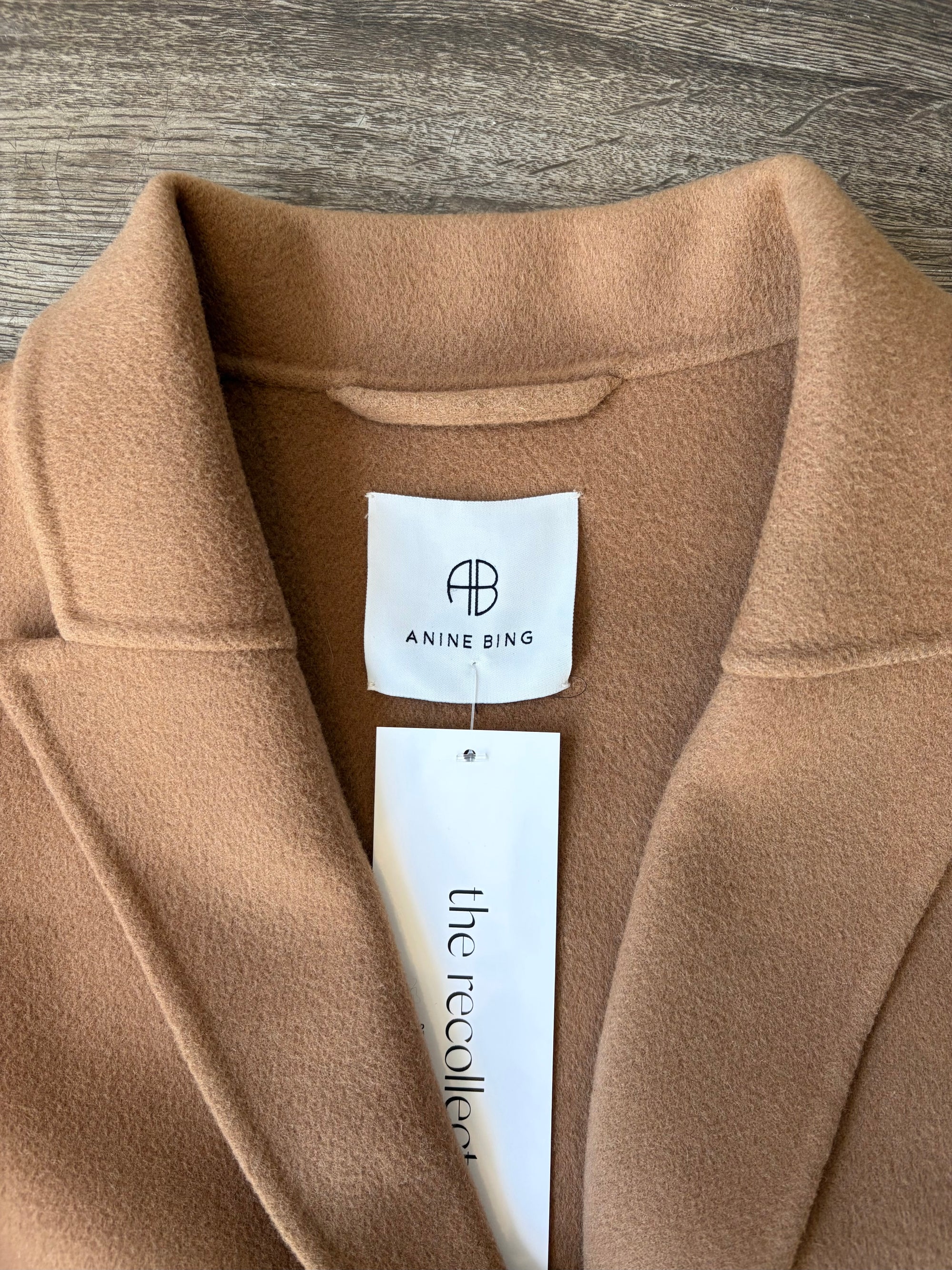 Anine Bing Dylan belted long coat, wool/cashmere blend, Camel, XS