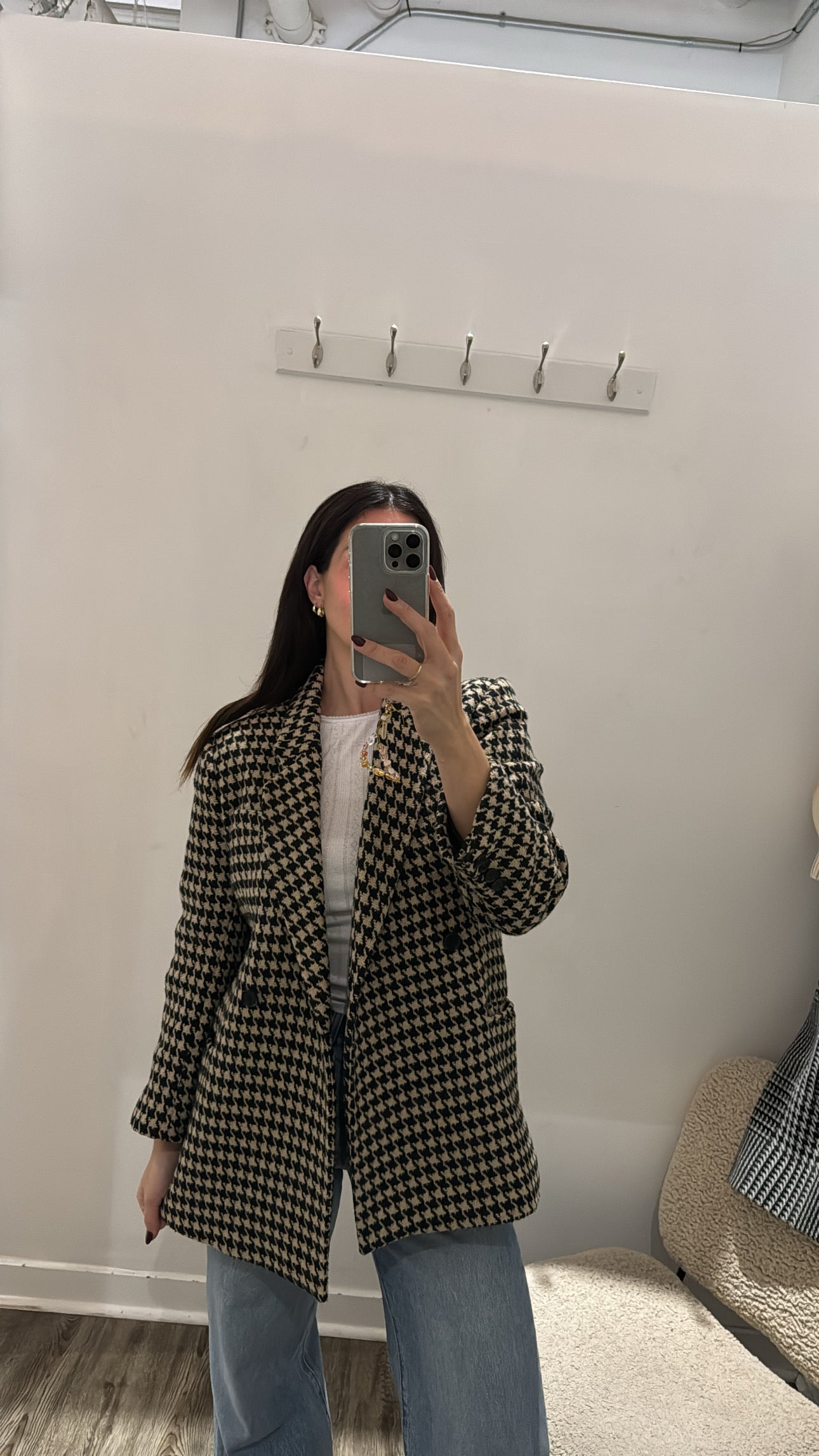 Anine Bing Kaia Blazer, Houndstooth, Black Cream, XS