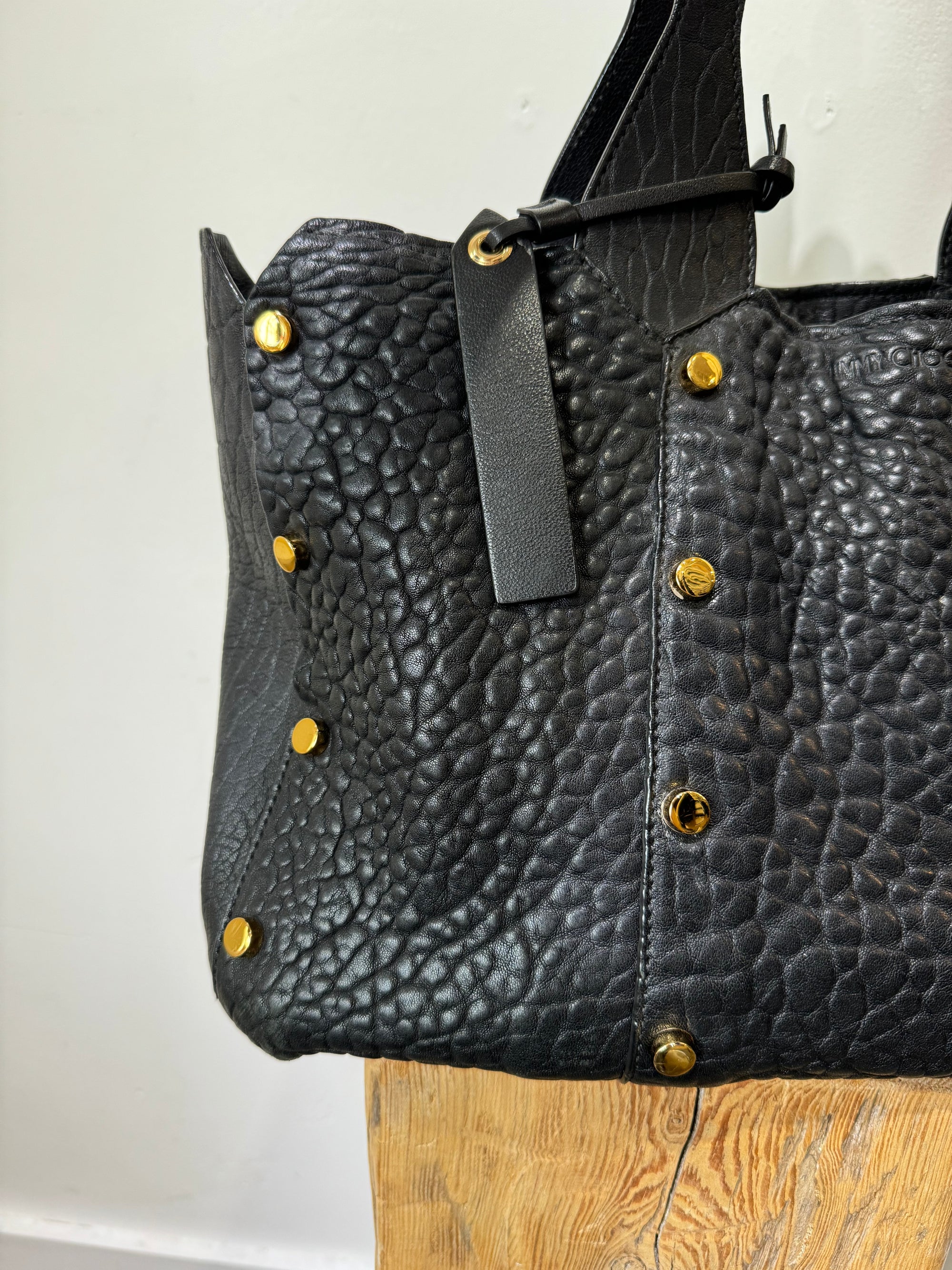 Jimmy Choo pebbled calfskin studded tote  Black