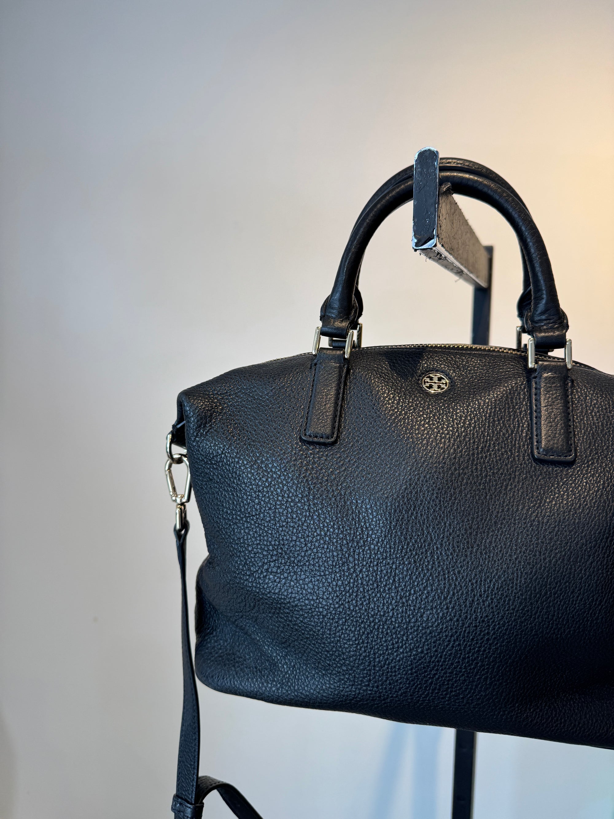 Tory Burch black leather top handle handbag, Black