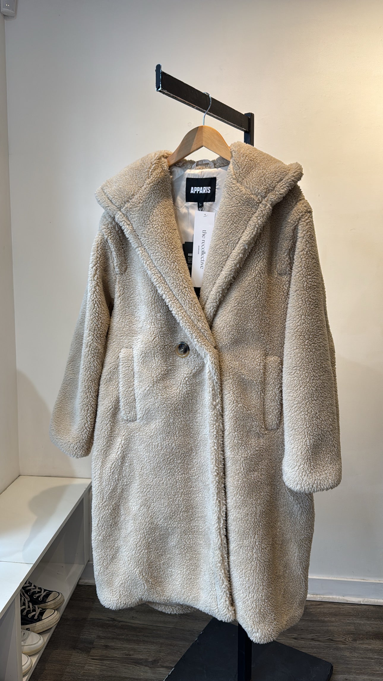 Apparis mia 2 pluche hooded faux shearling coat, Large