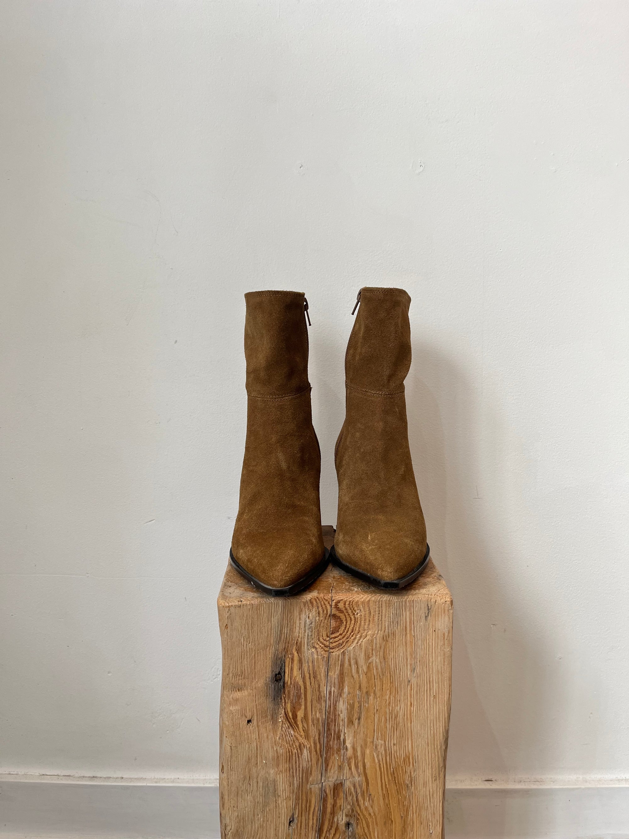 Zara Suede Block Heel Boots, Brown, 35