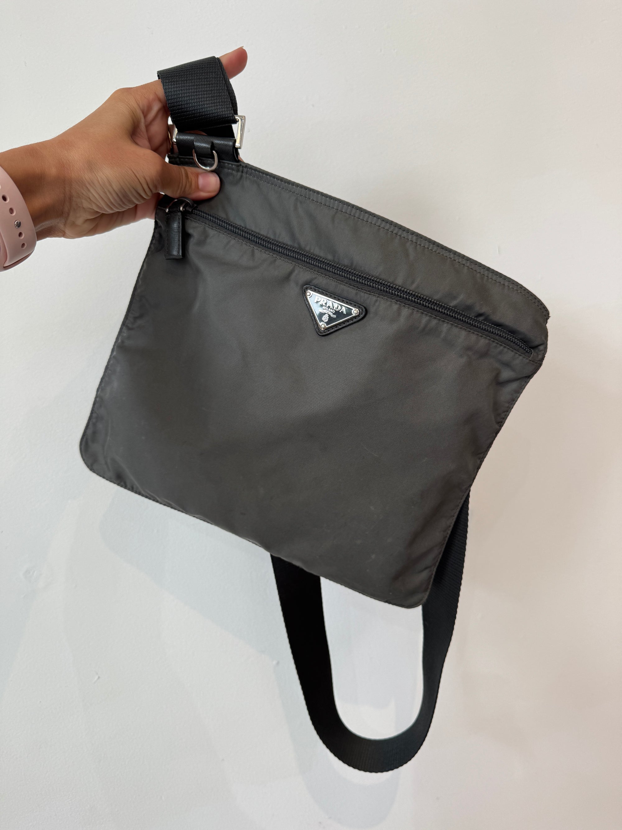 Prada Tessuto Nylon Crossbody Messenger Bag, Charcoal
